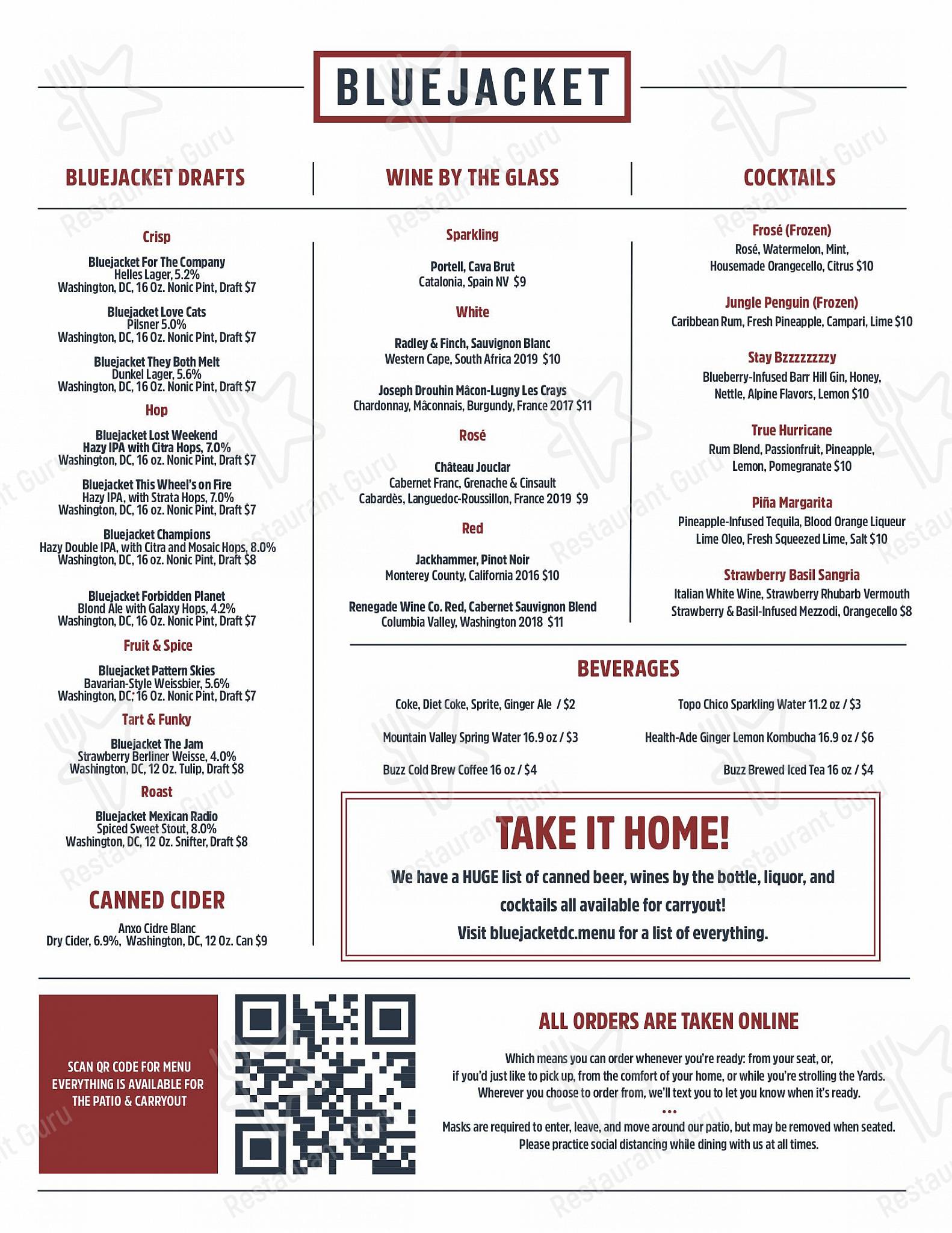 Food and Drinks menu паба и бара Bluejacket