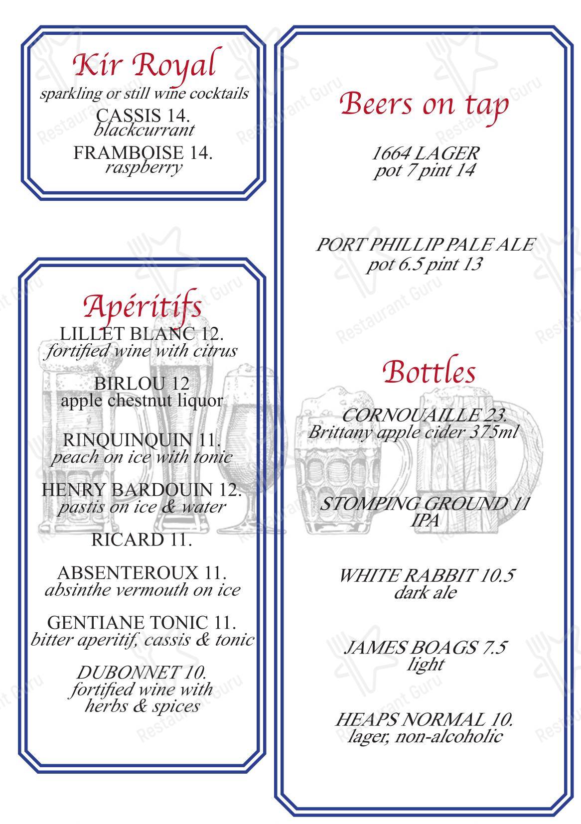 Меню паба и бара Bon Ap' Petit Bistro - Takeaway Menu