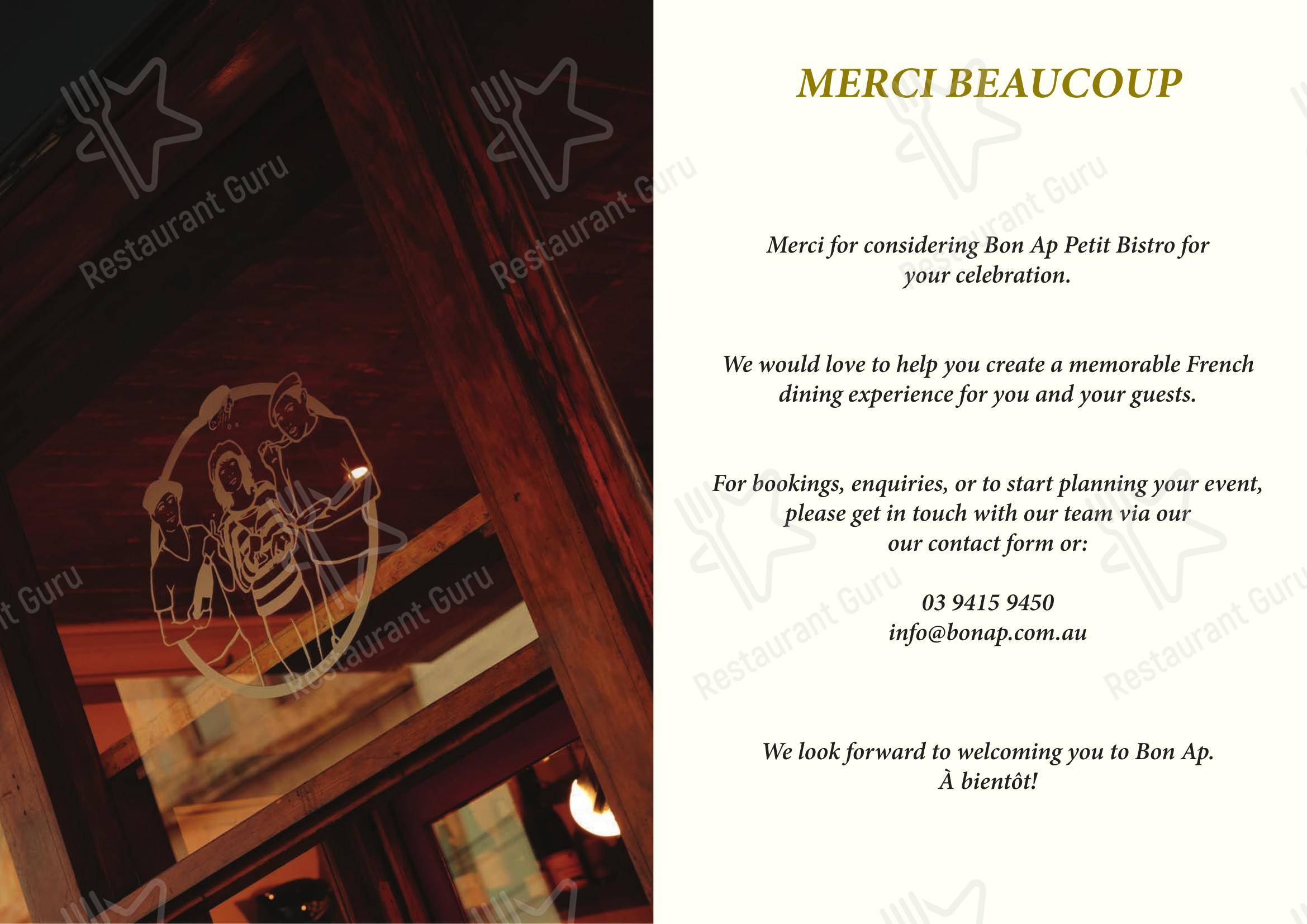 Wine Menu паба и бара Bon Ap' Petit Bistro в Фицрое