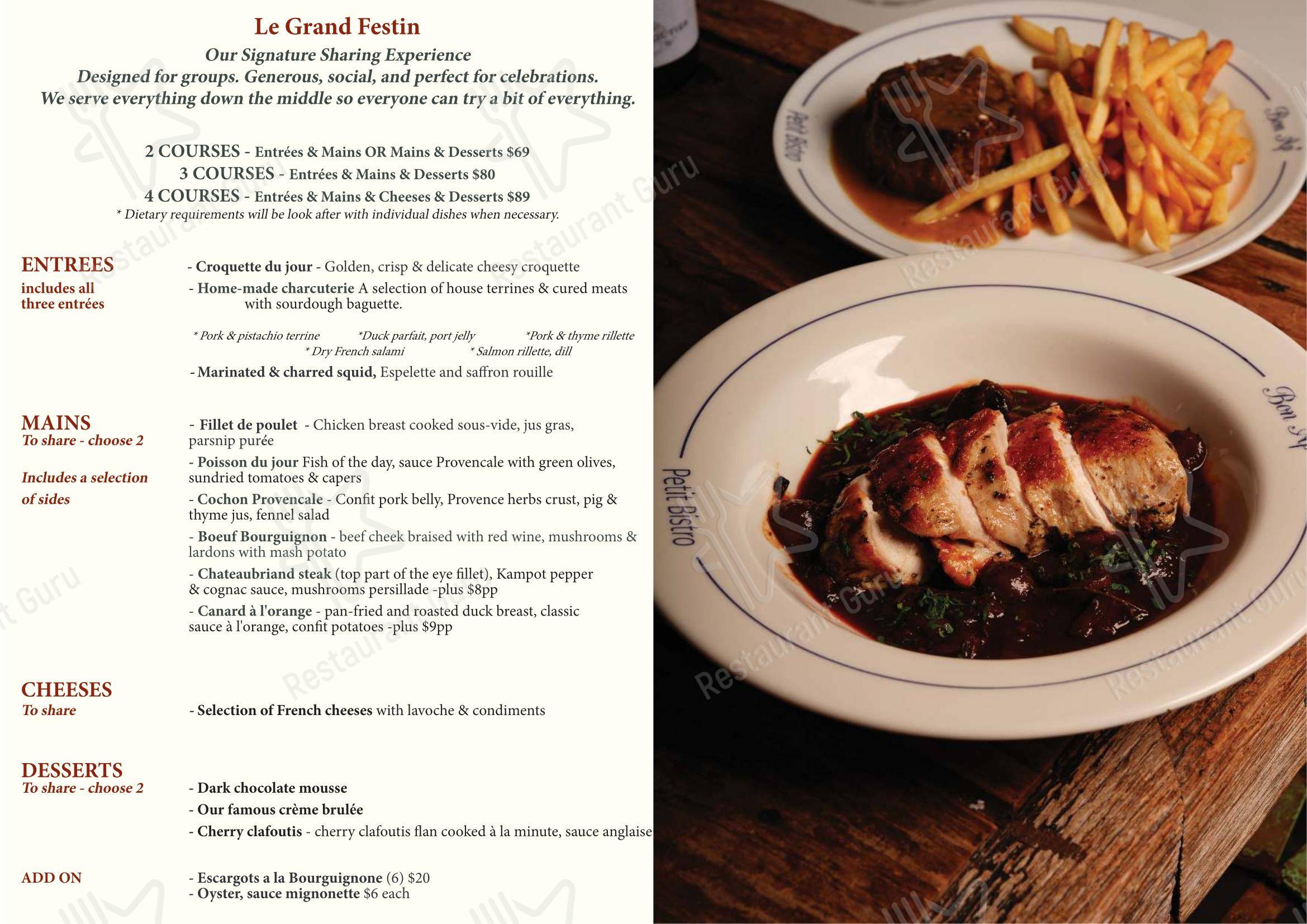 At Home Catering Menu паба и бара Bon Ap' Petit Bistro в Фицрое