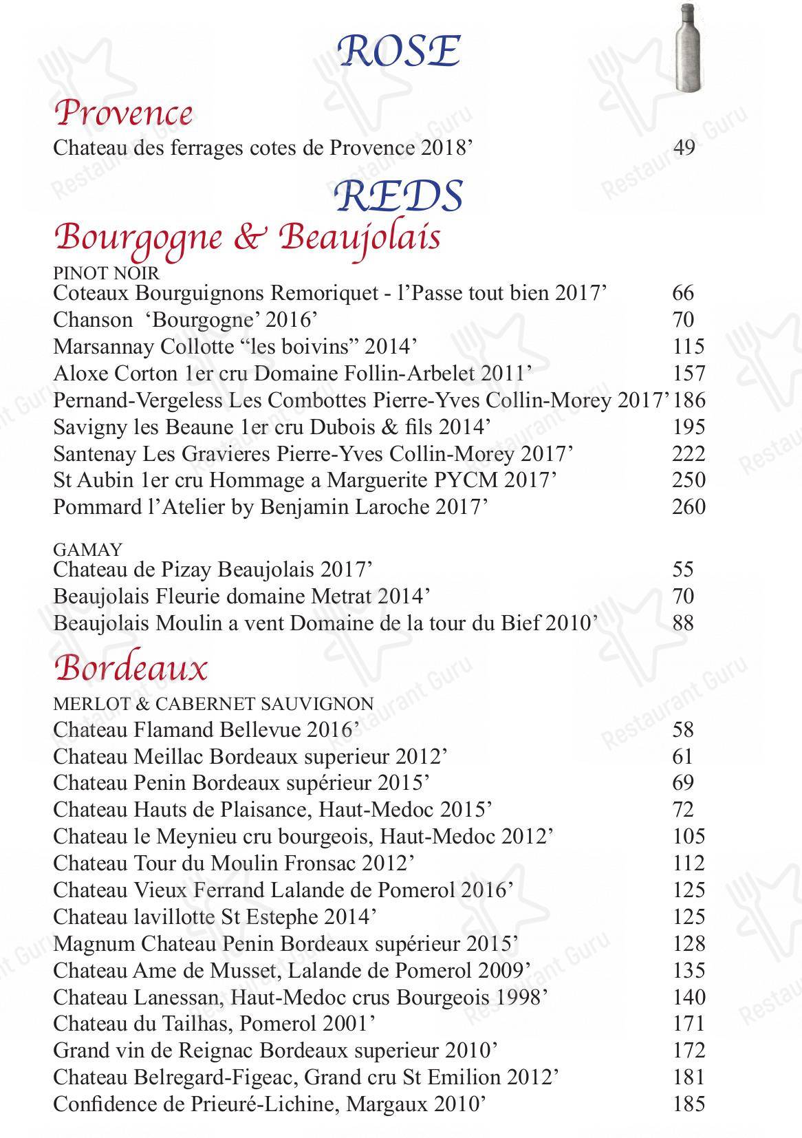 Wedding Menu паба и бара Bon Ap' Petit Bistro в Фицрое