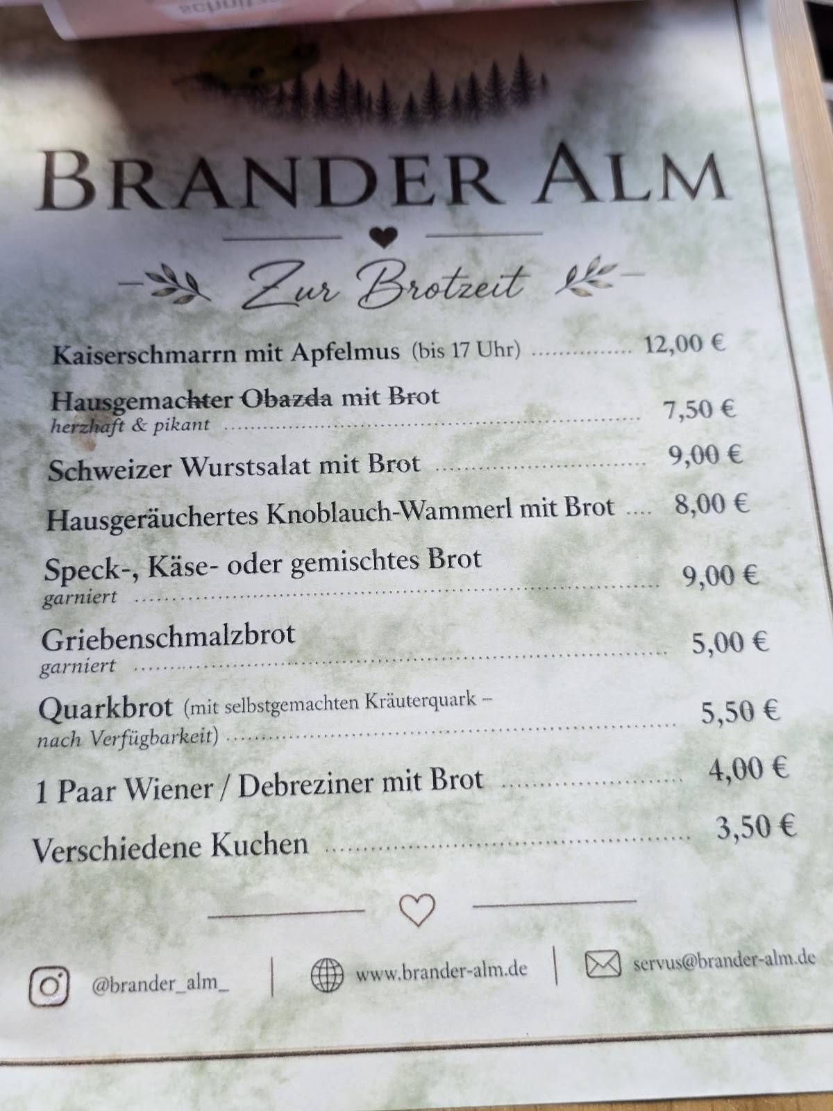 Brander Alm меню