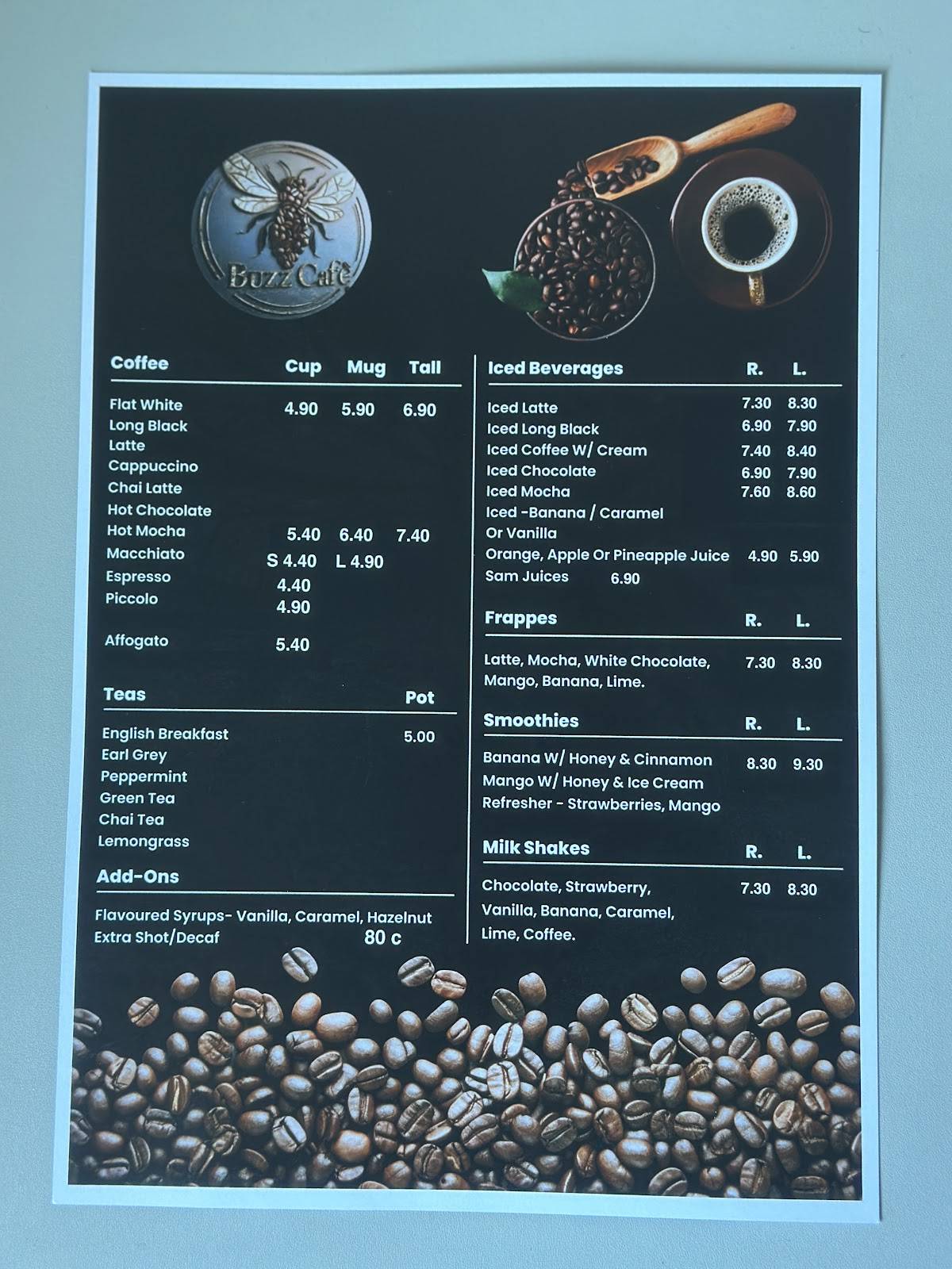 Buzz cafe меню
