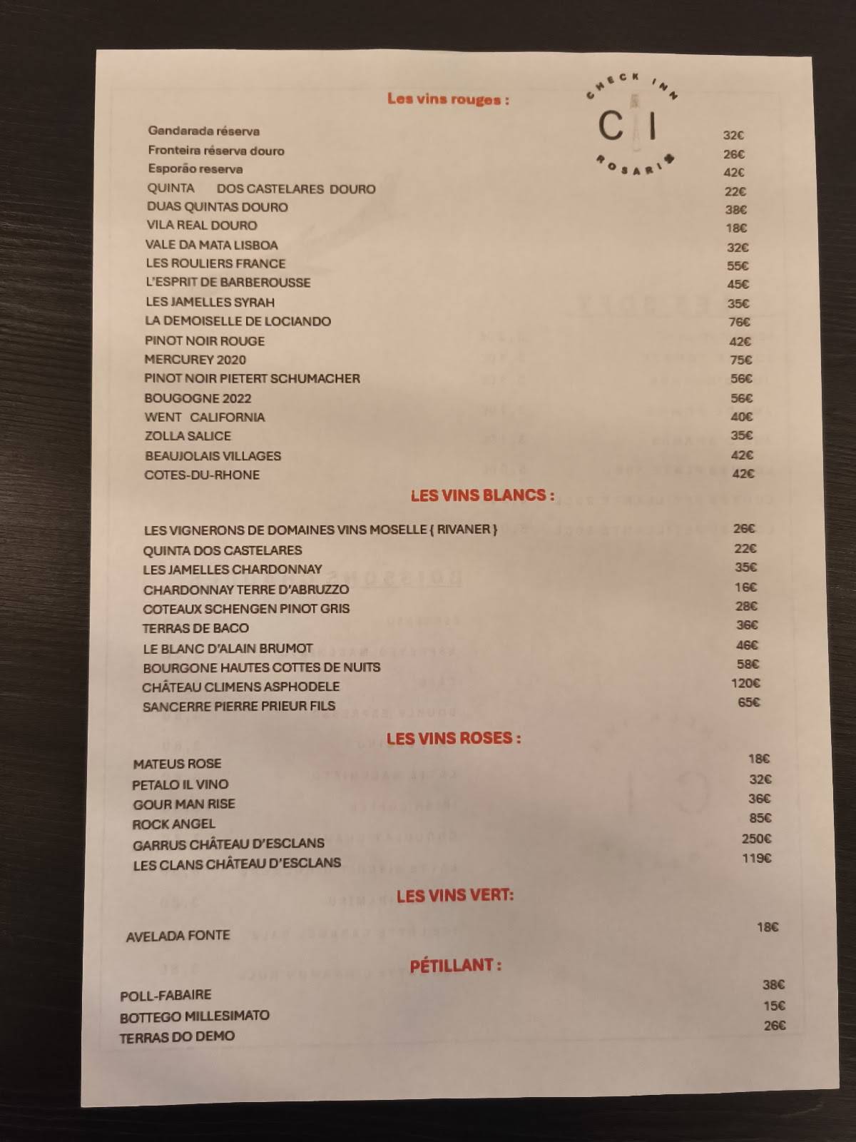 CHECK-INN меню