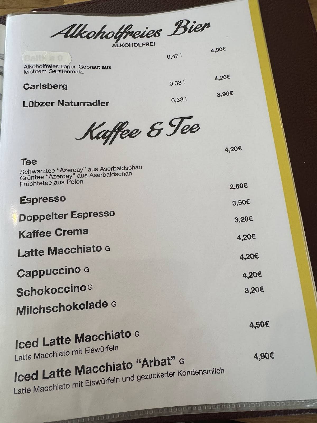 Café Arbat меню