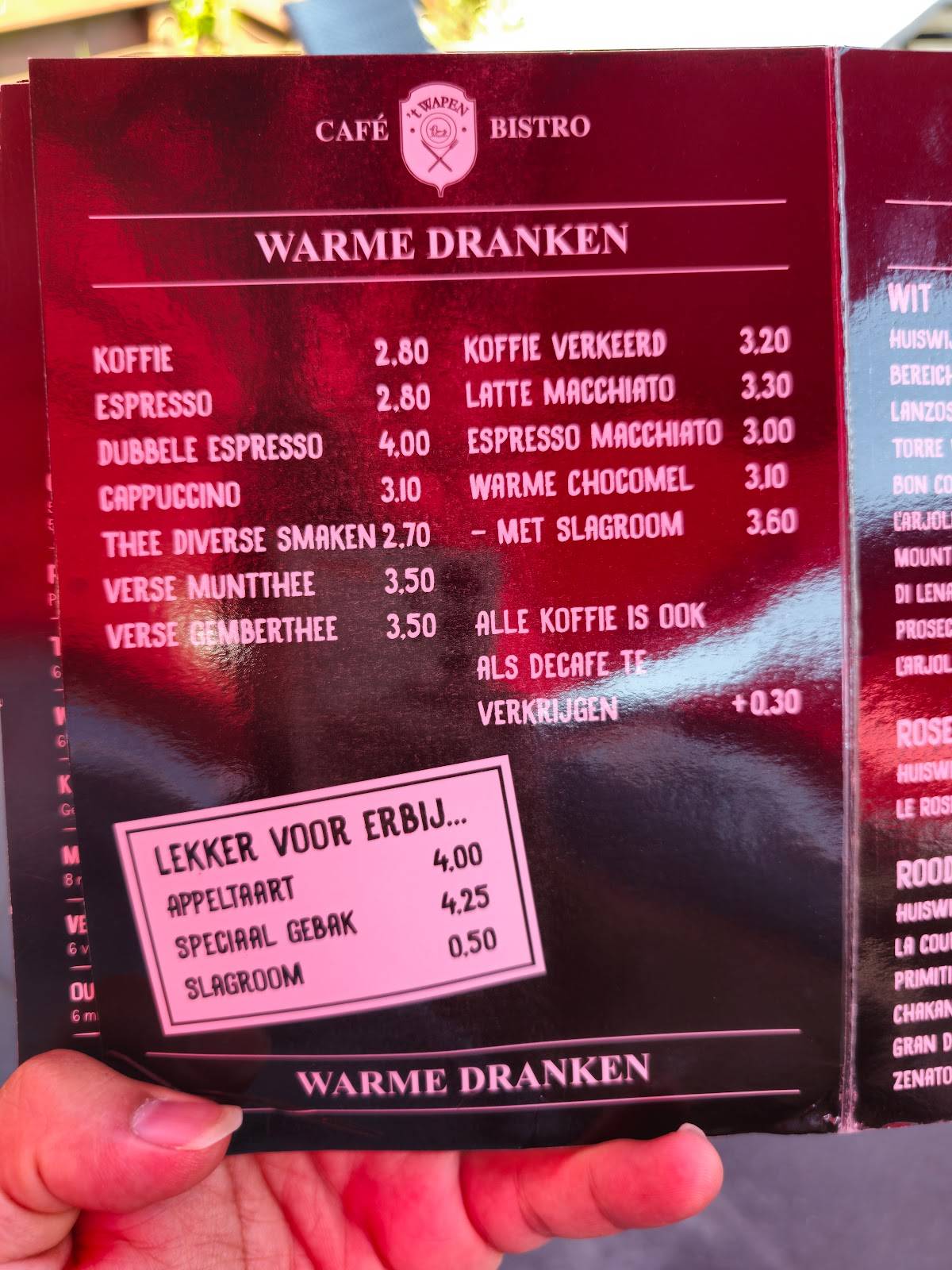 Café - Bistro 't Wapen меню