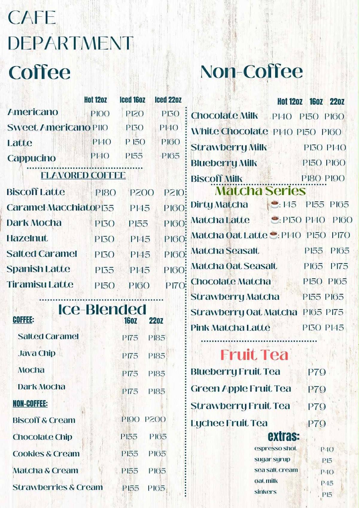 Cafe Department меню