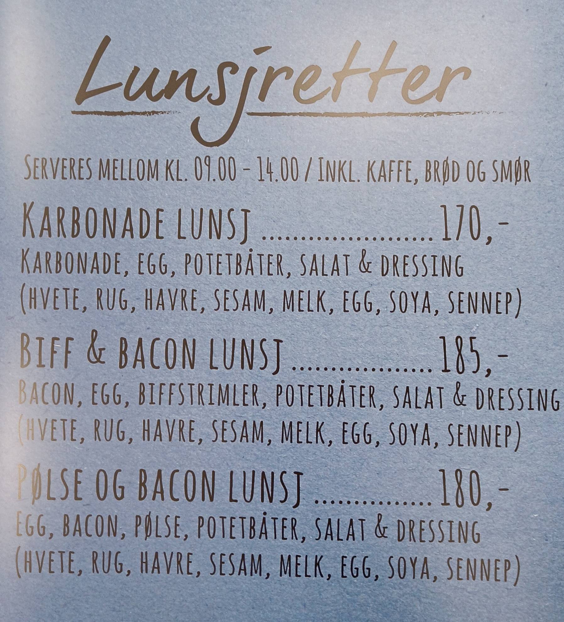 Obs Kafé, Tromsø меню