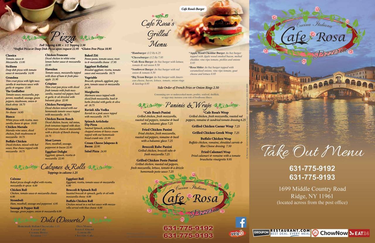 Cafe Rosa Pizzeria меню