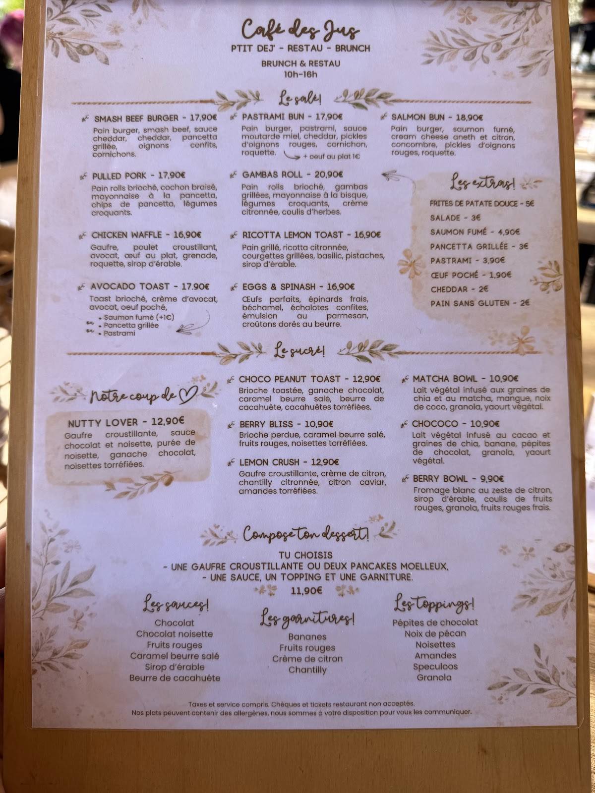 Café des Jus меню
