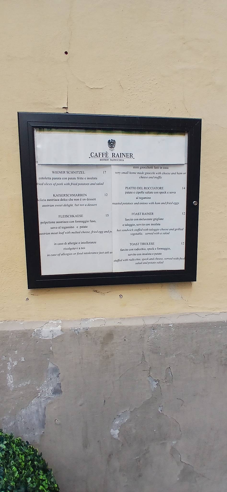 Caffè Rainer меню