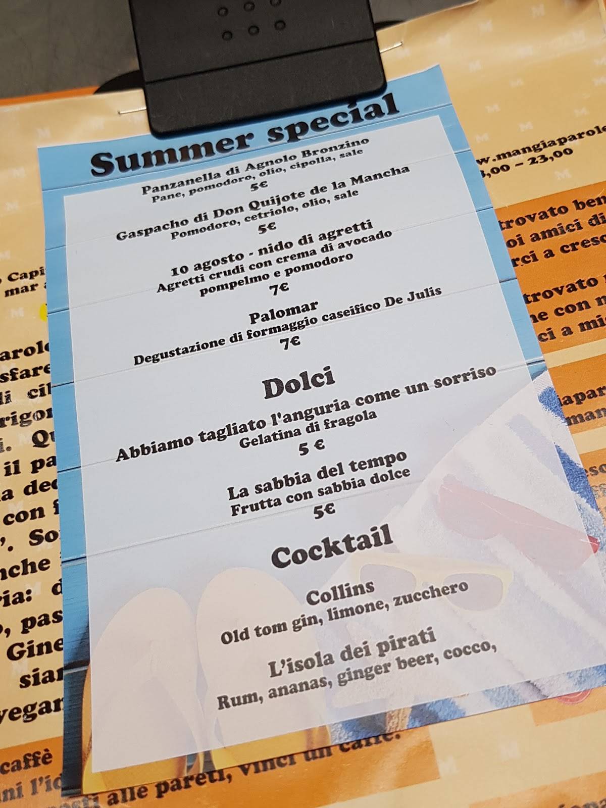 Caffè letterario Mangiaparole mangi e leggi меню