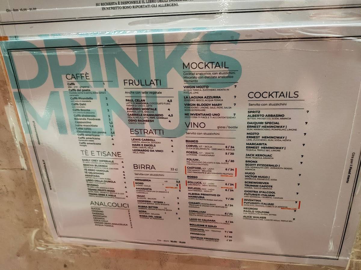Caffè letterario Mangiaparole mangi e leggi меню