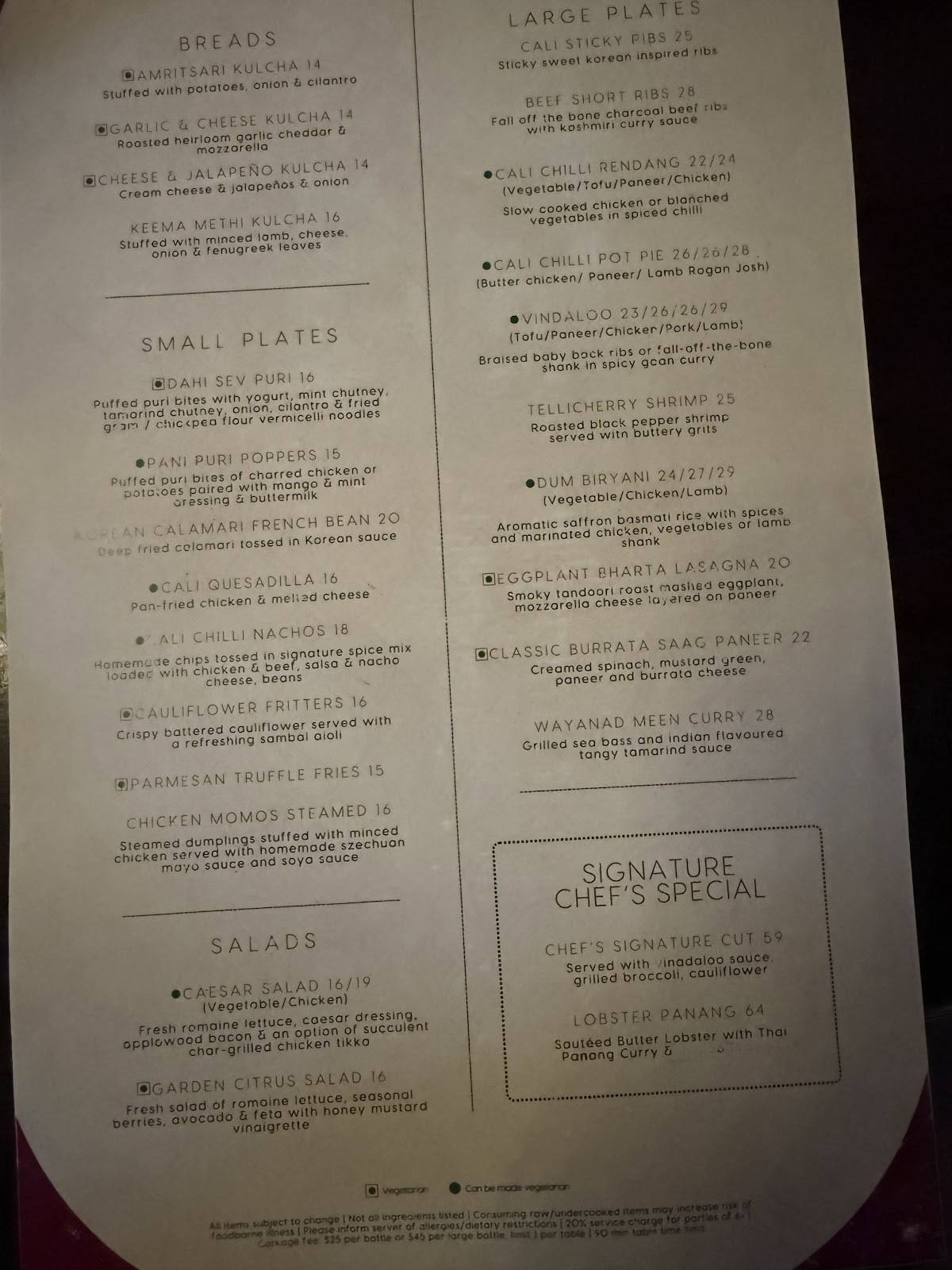 CaliChilli - Unauthentic Indian Restaurant меню