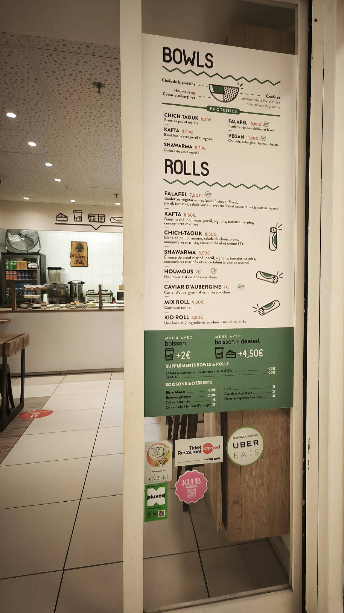 Cedars Roll меню