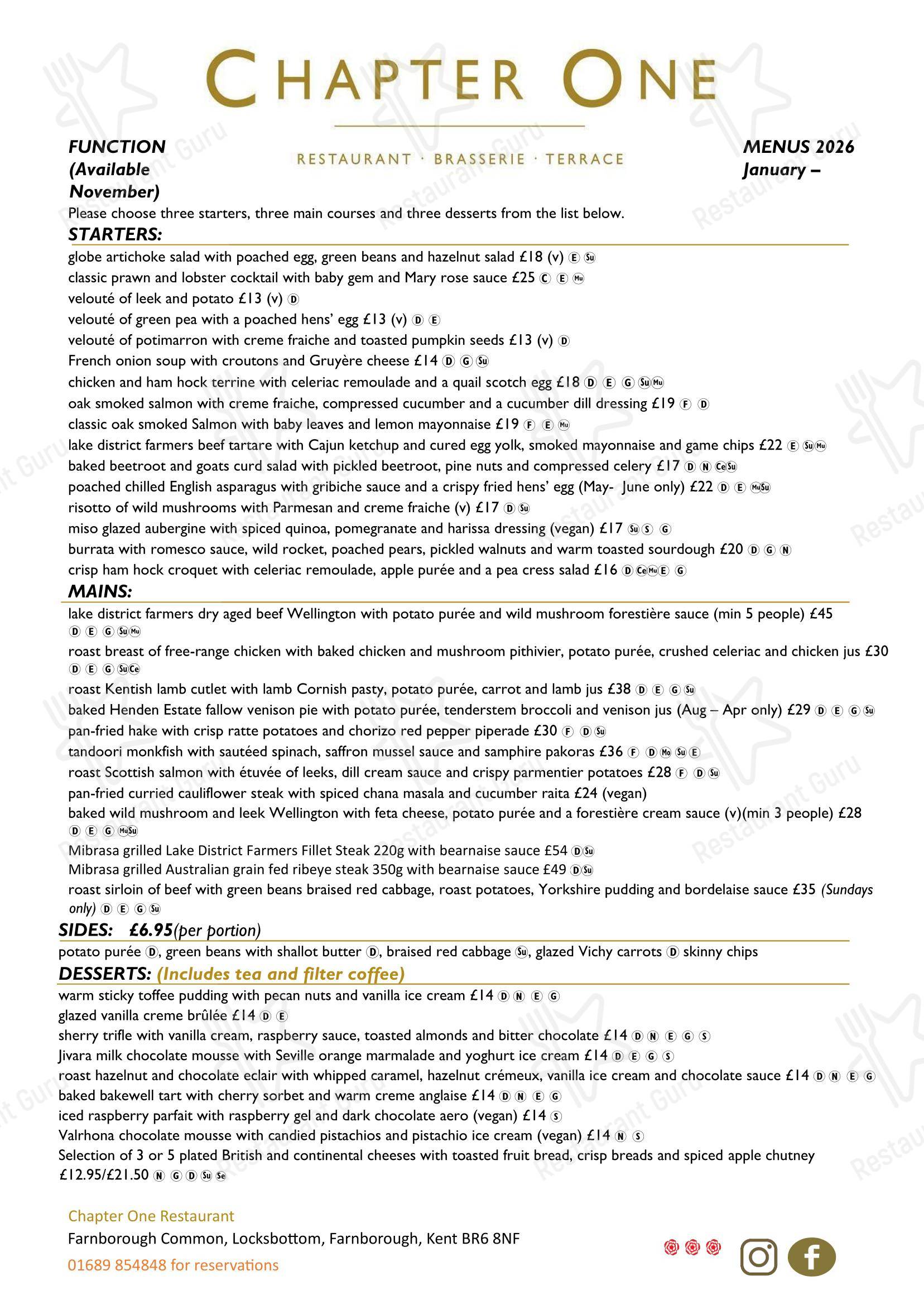 Chapter One в Орпингтоне - Lunch Menu