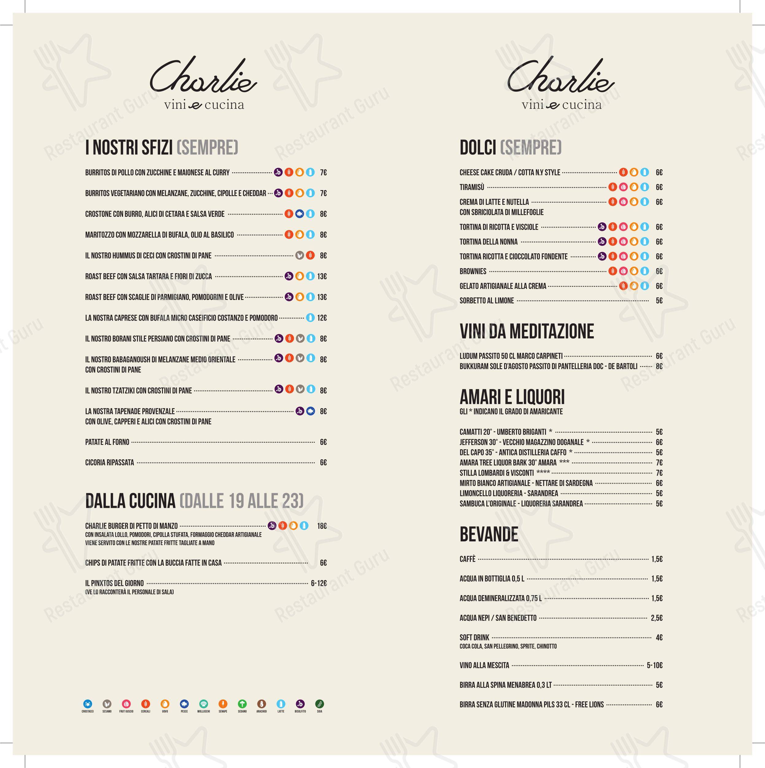Charlie Vini & Cucina в Риме - Меню