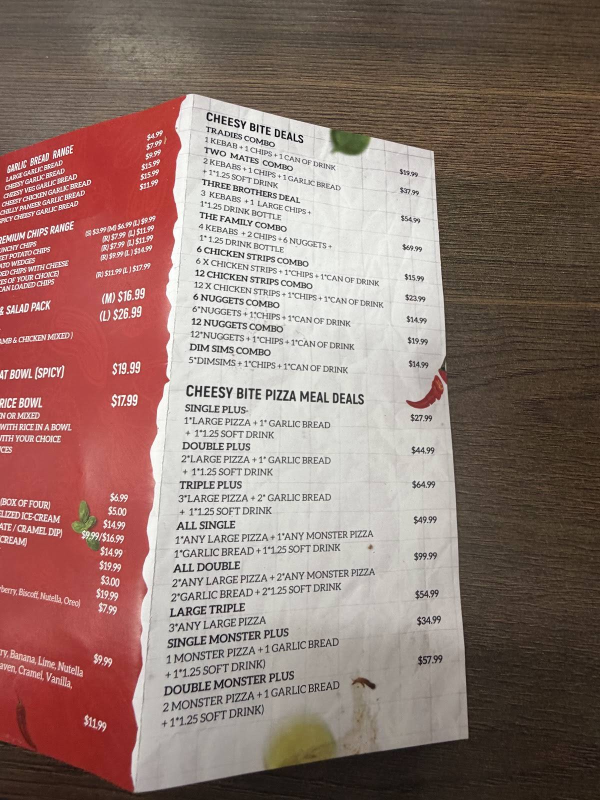 Cheesy Bite Pizza & Kebab - Springvale меню