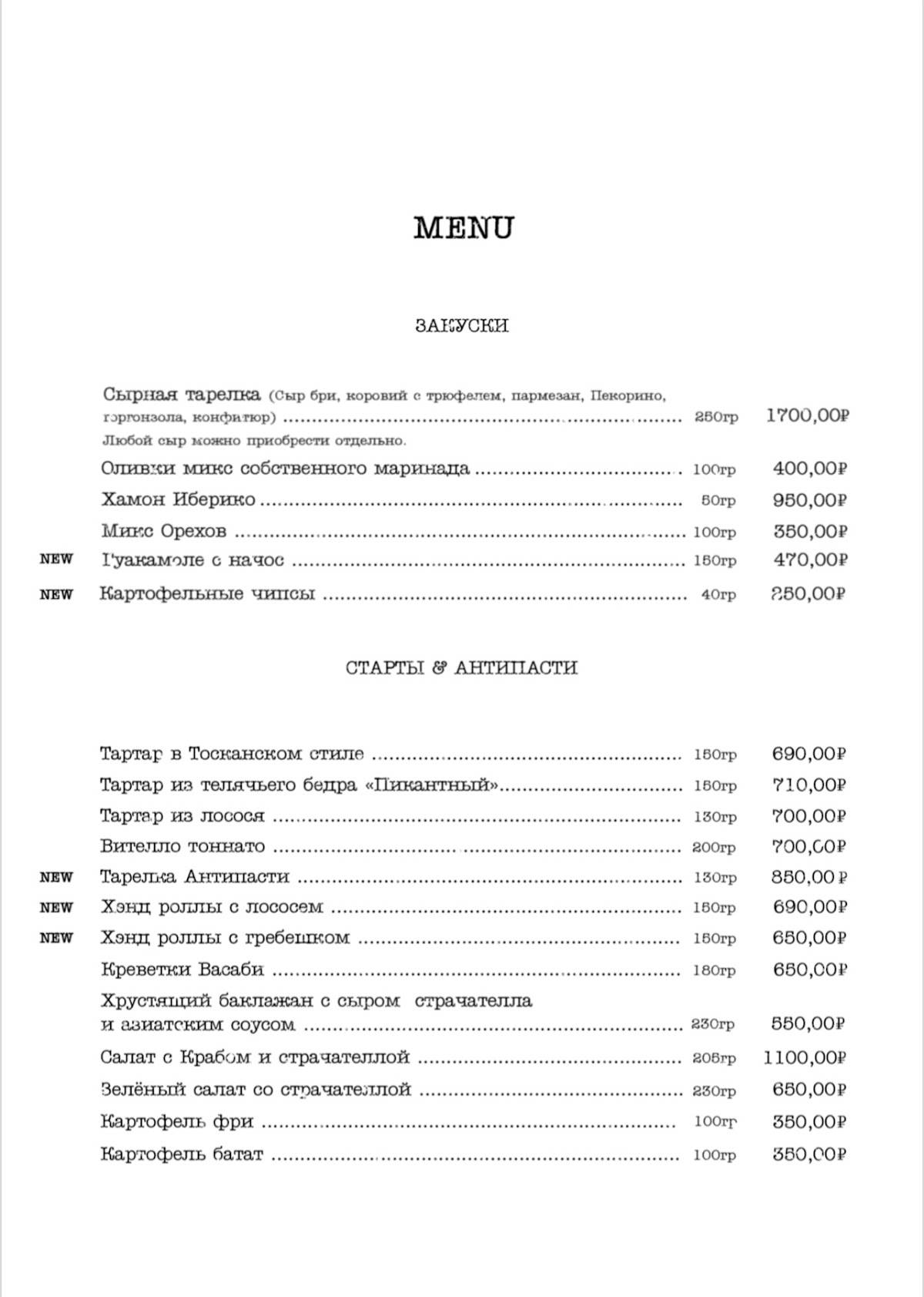Черновик меню