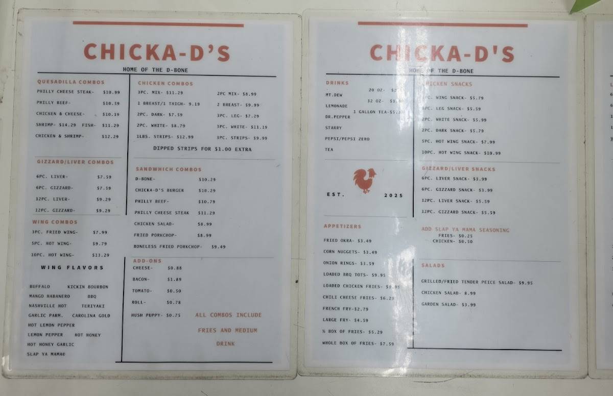 Chicka D's меню