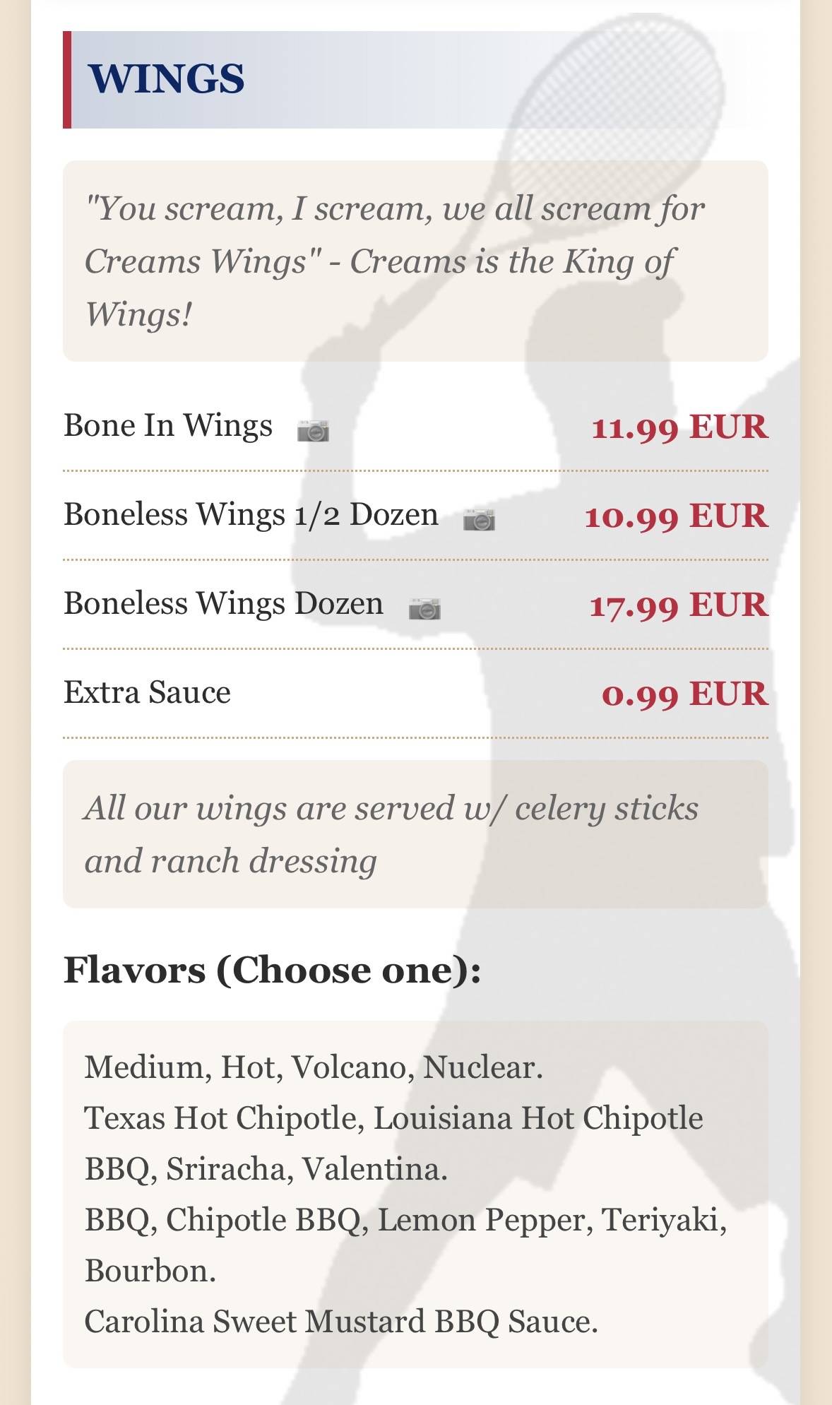 Creams Sports Bar & Grill меню