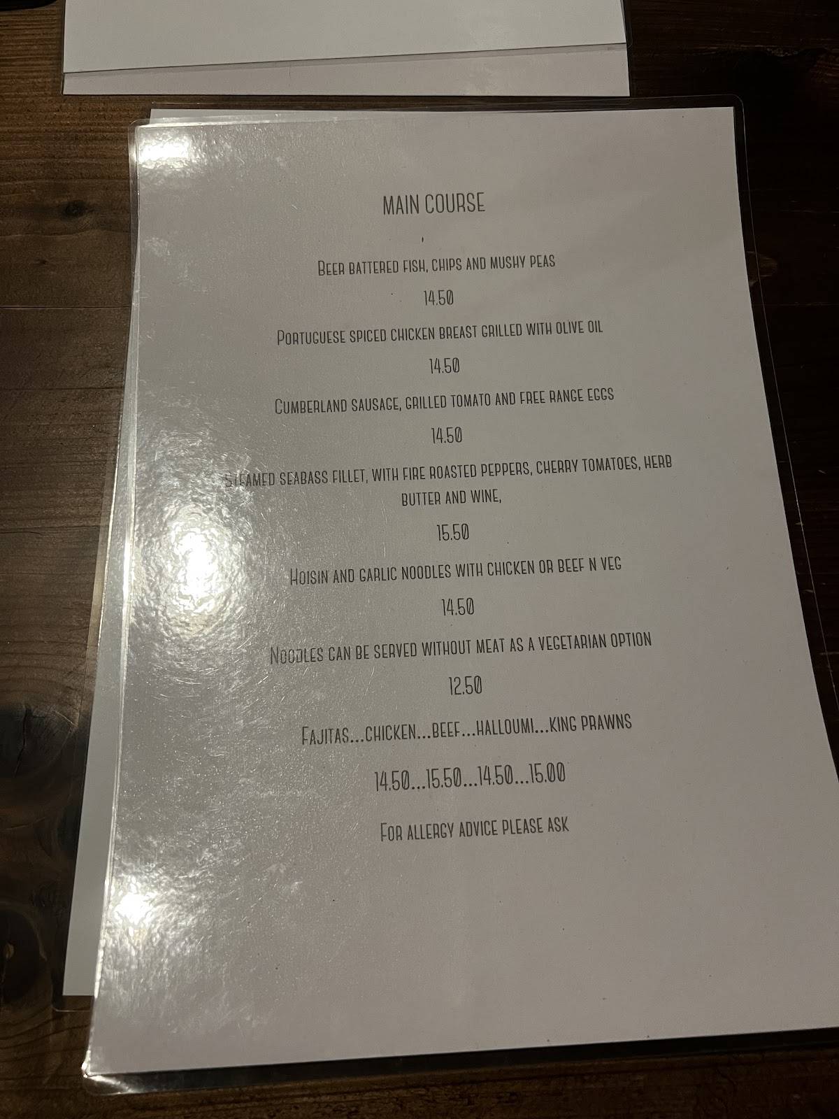Crown Inn меню