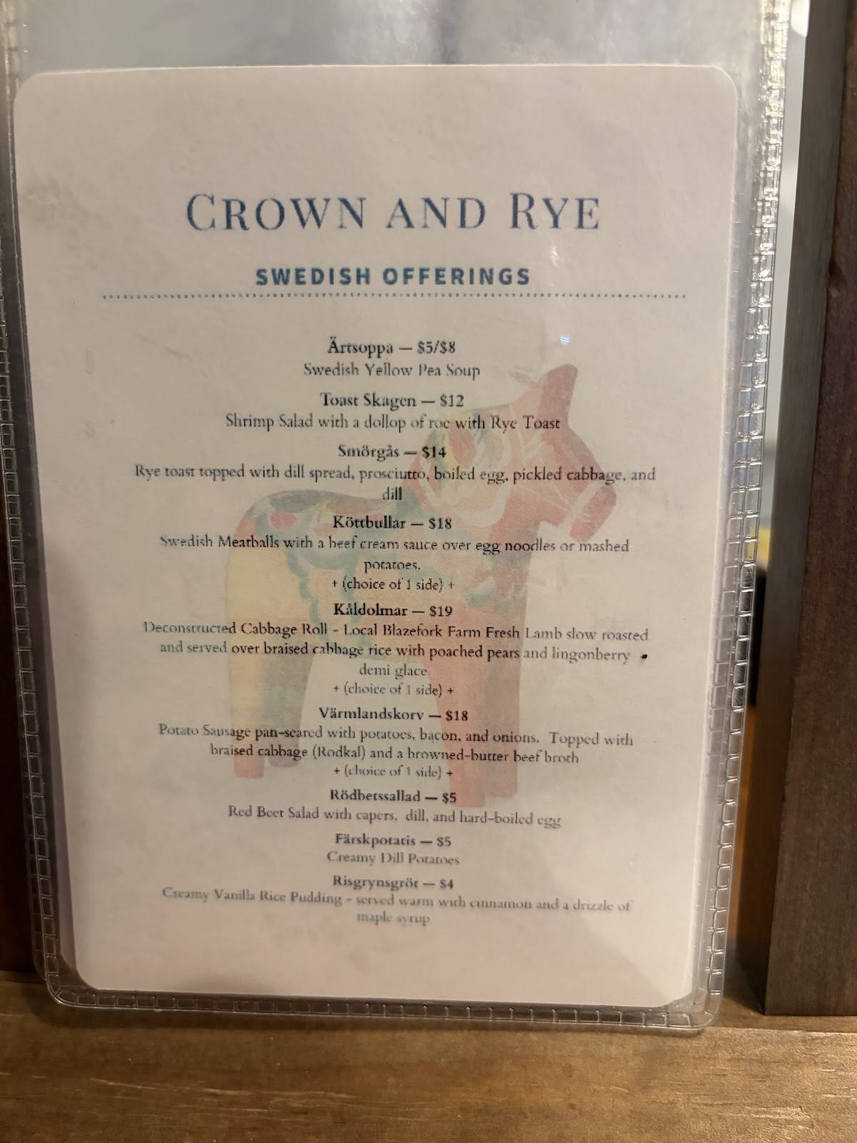 Crown and Rye меню