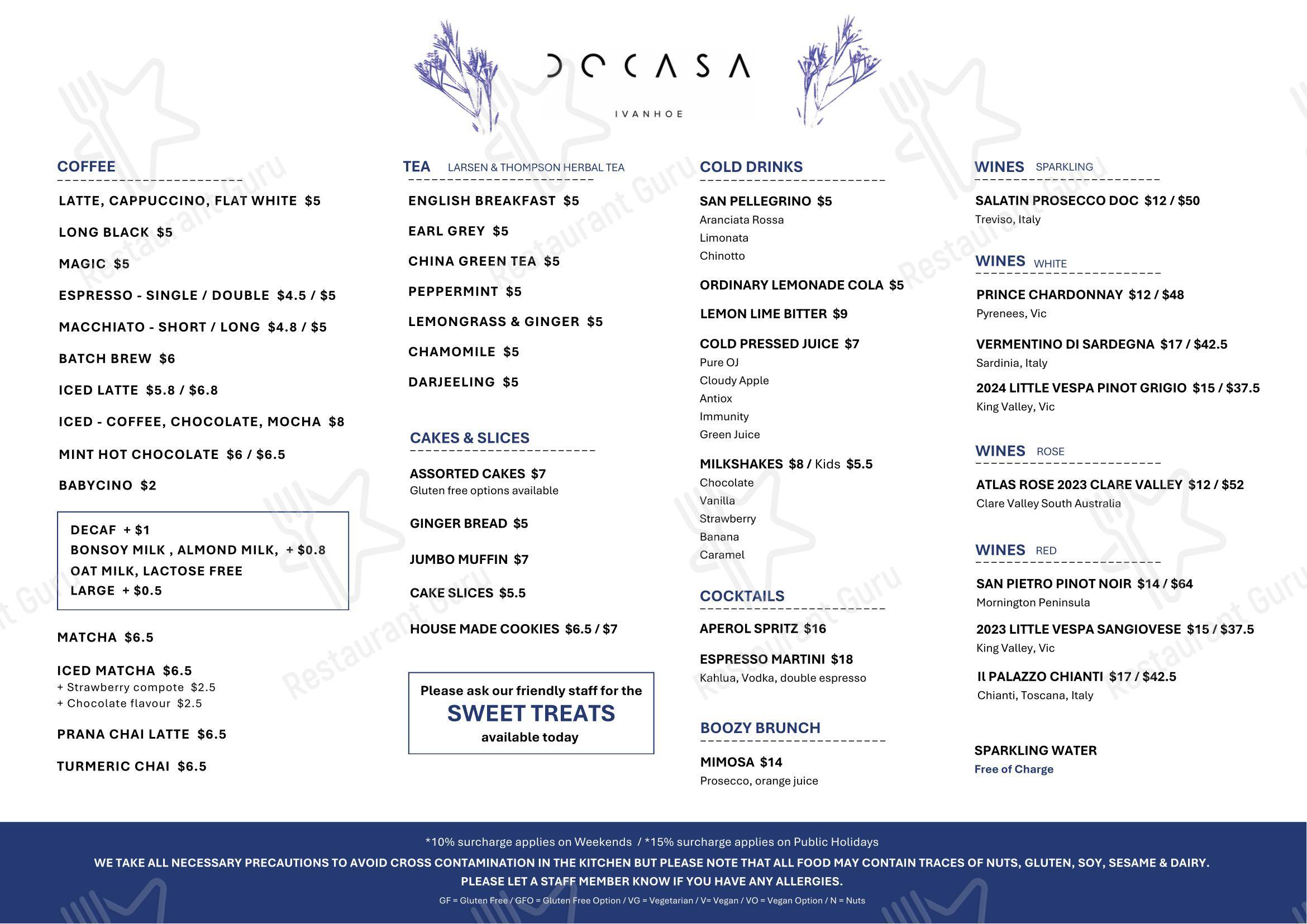 Меню кафе DOCASA