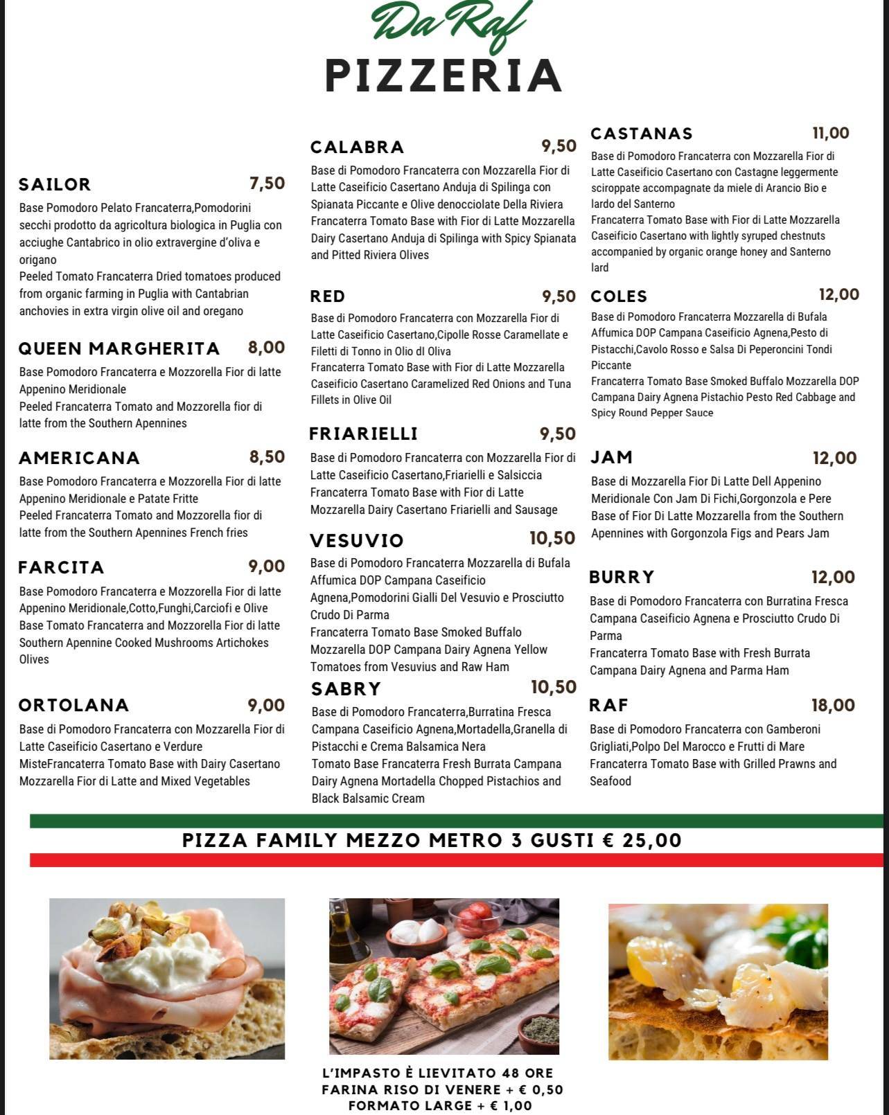 Ristorante Pizzeria Da Raf меню