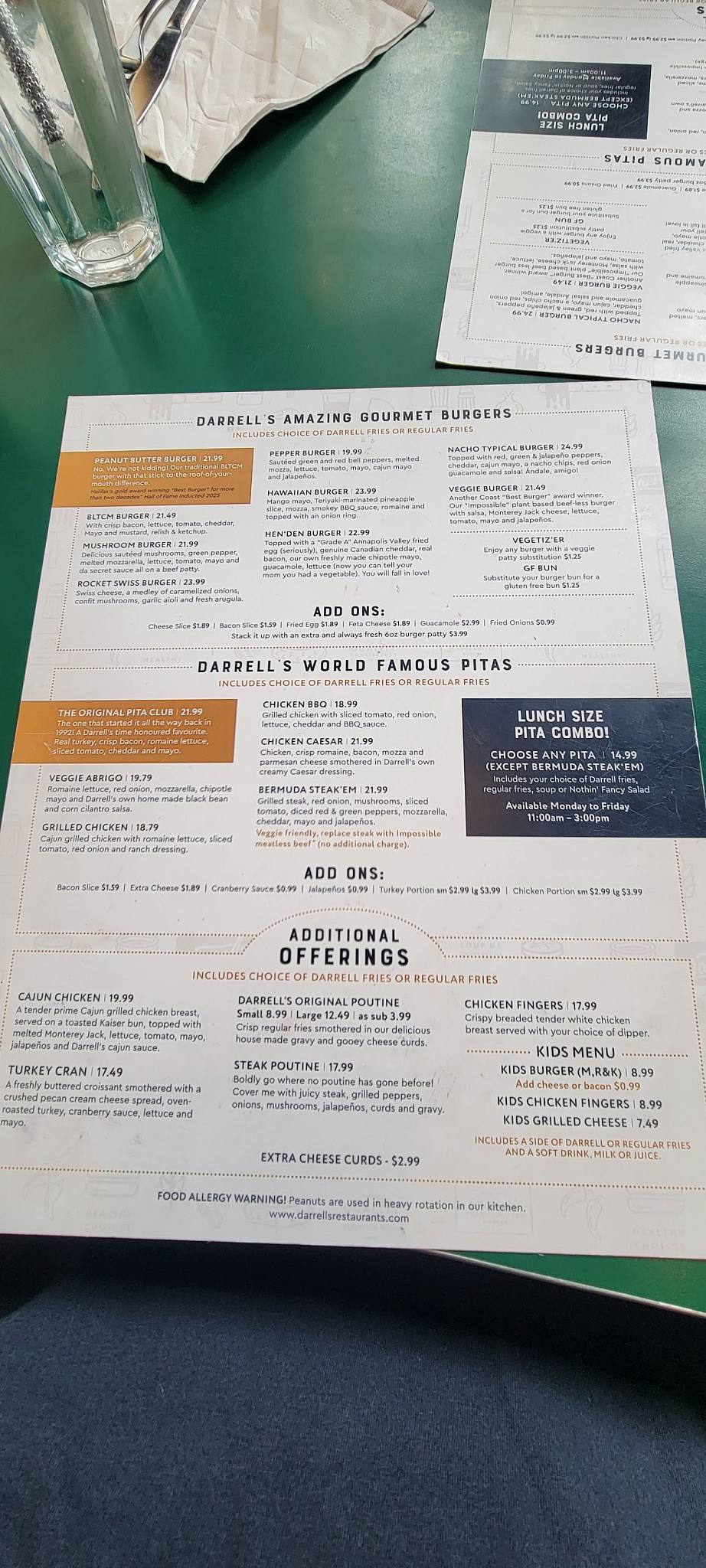 Darrell's Restaurant меню