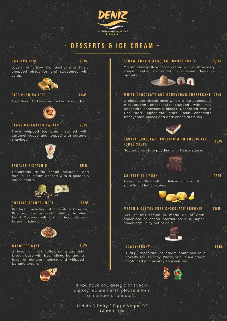 Deniz Restaurant меню