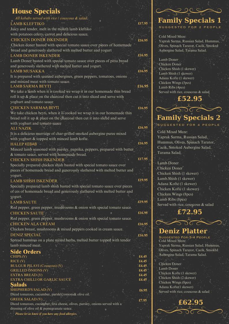 Deniz Restaurant меню