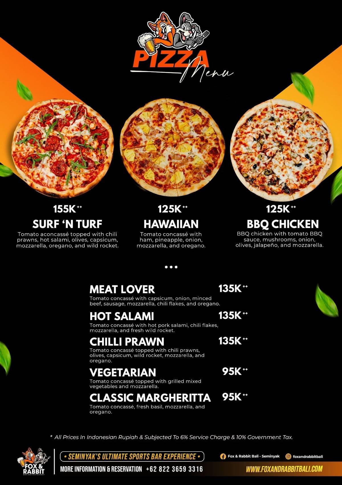 Fox & Rabbit Sports Bar and Restaurant меню