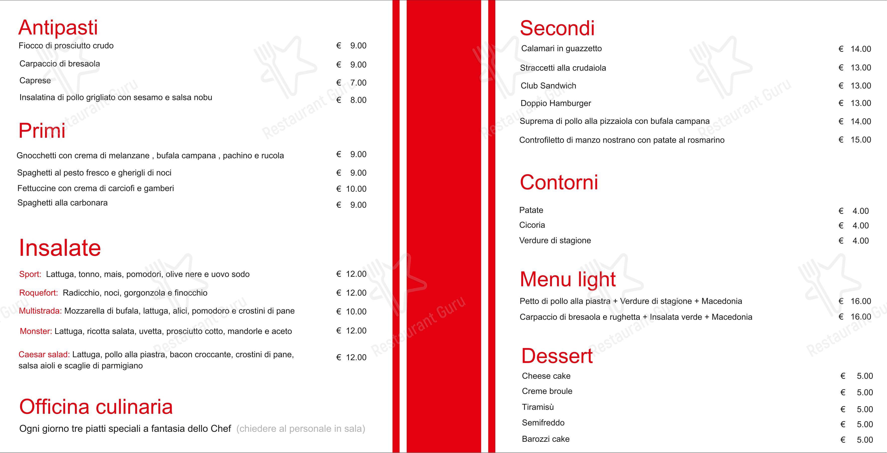 Меню кафе Ducati Caffè