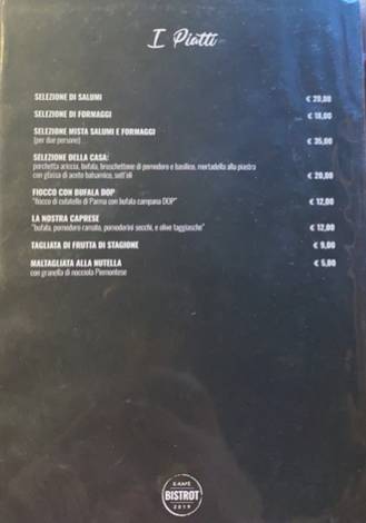 E-bistrot Roma Pantheon меню