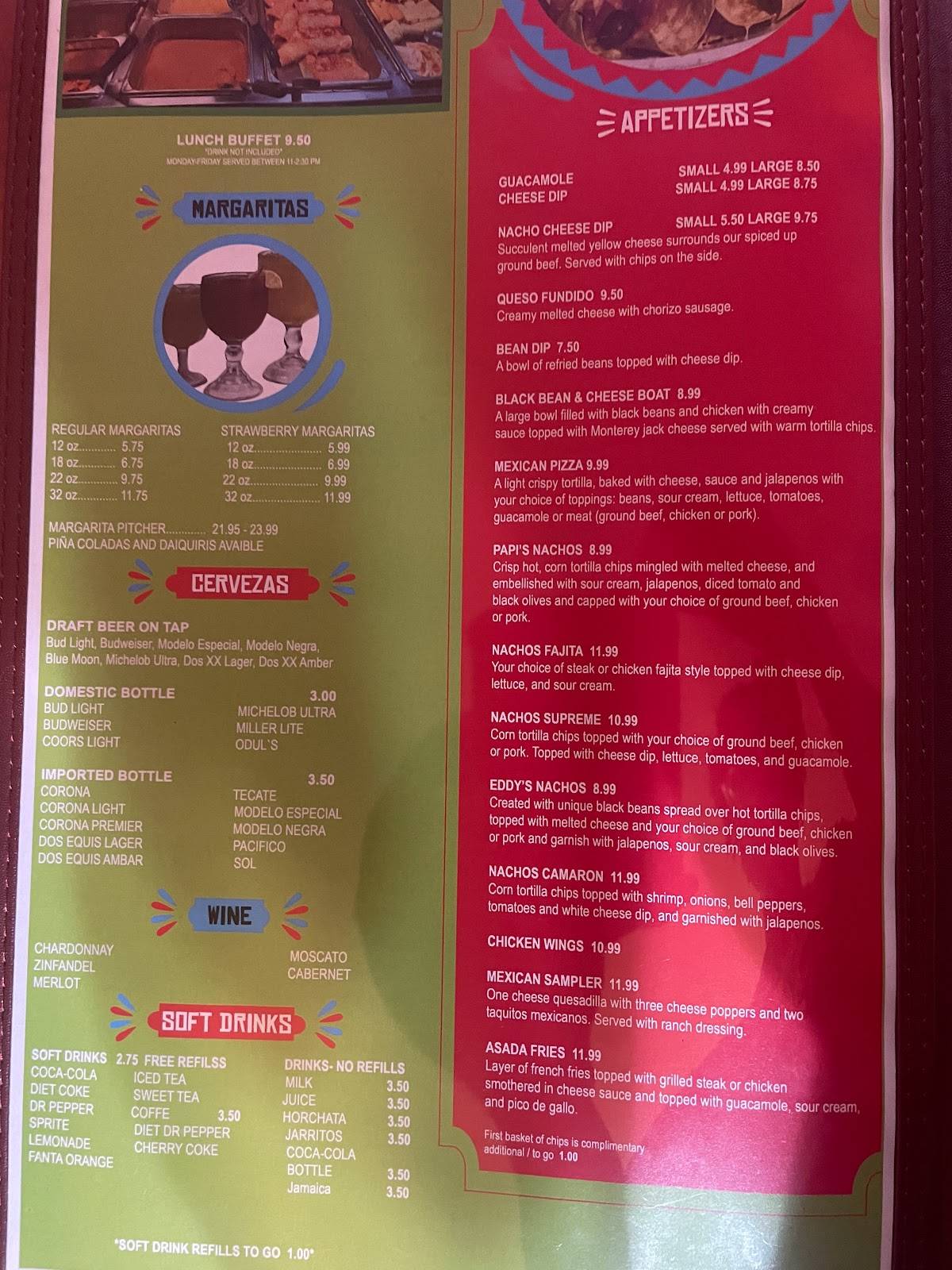 Eddy's Mexican Restaurant and Bar меню