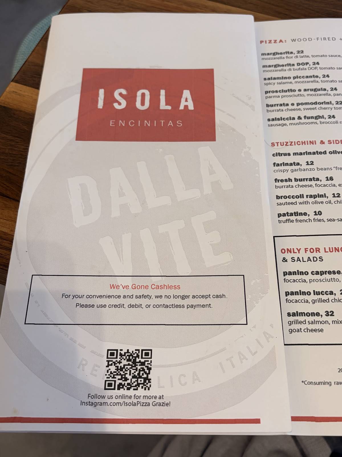Isola Encinitas меню