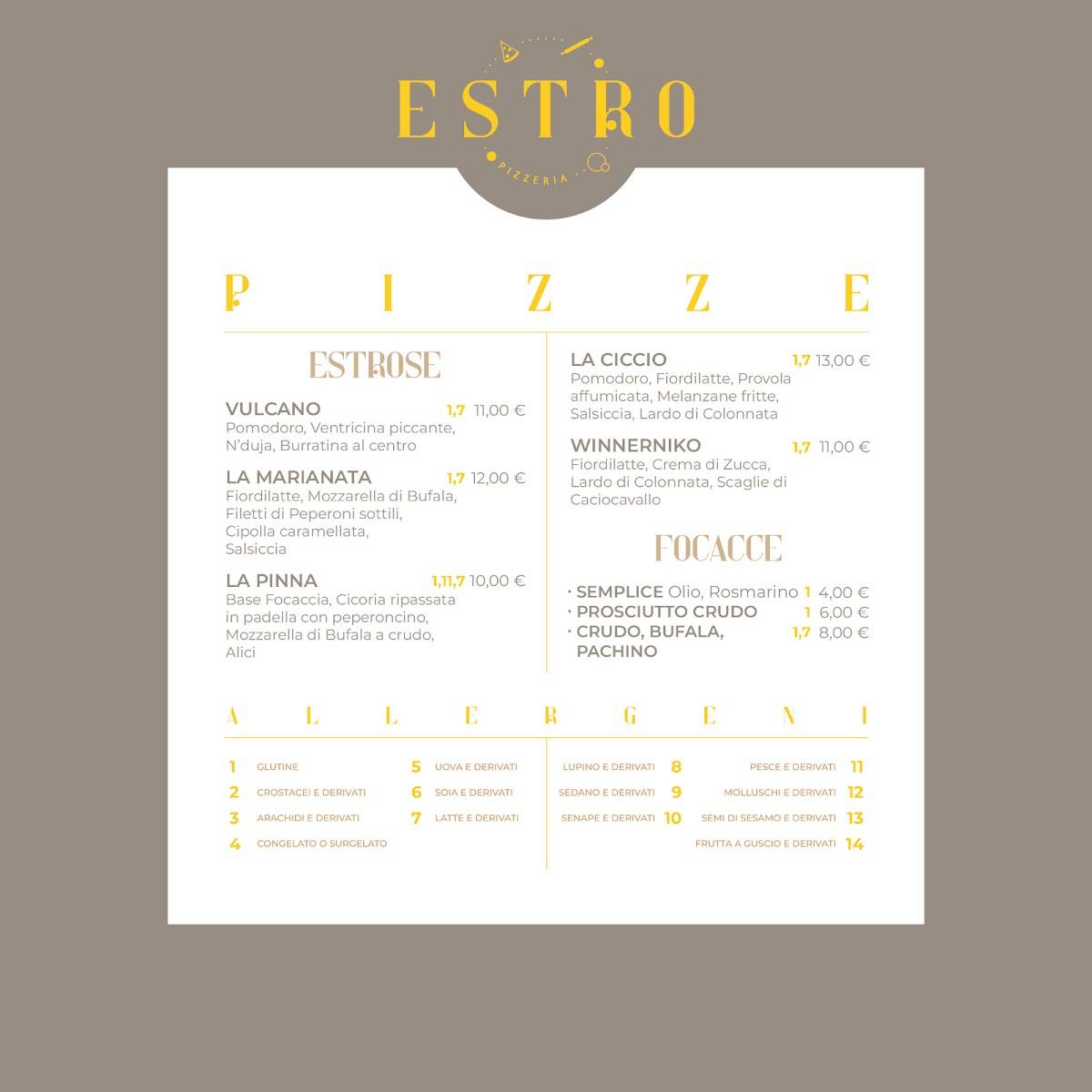 Estro Pizzeria меню
