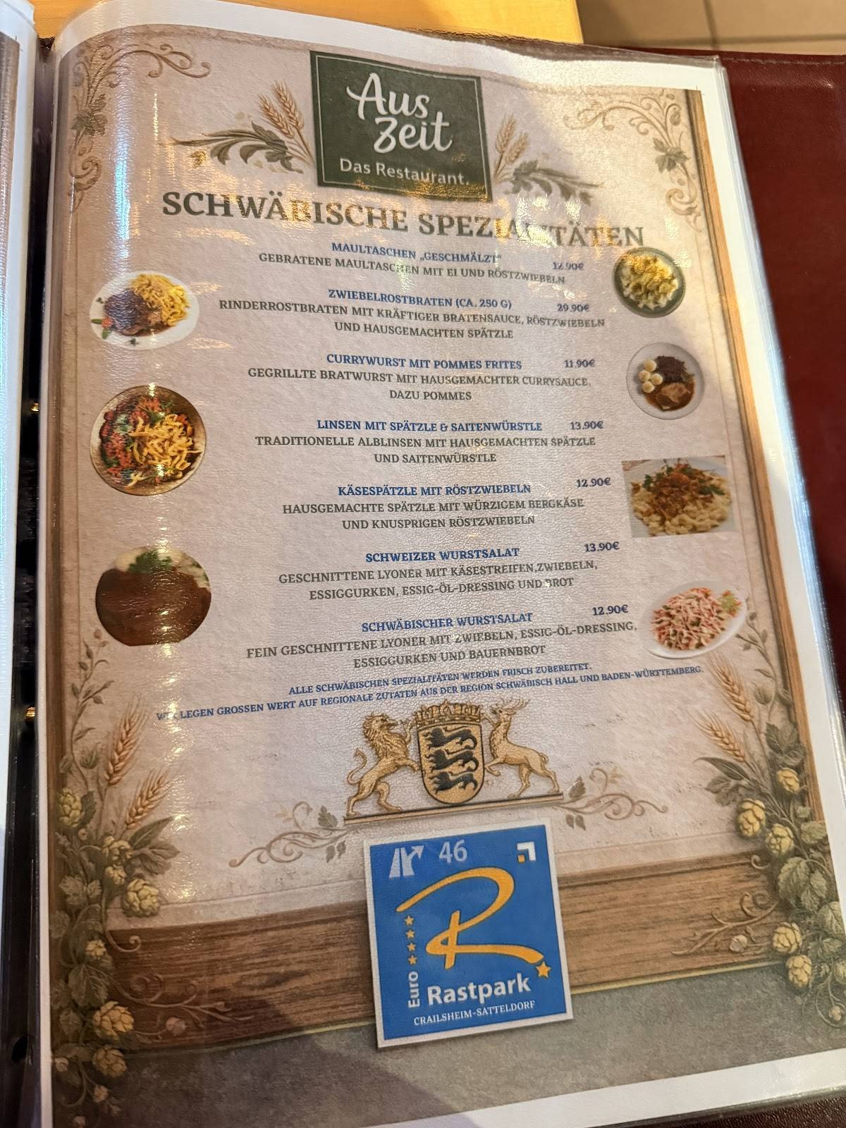 Euro Rastpark Crailsheim/Satteldorf меню