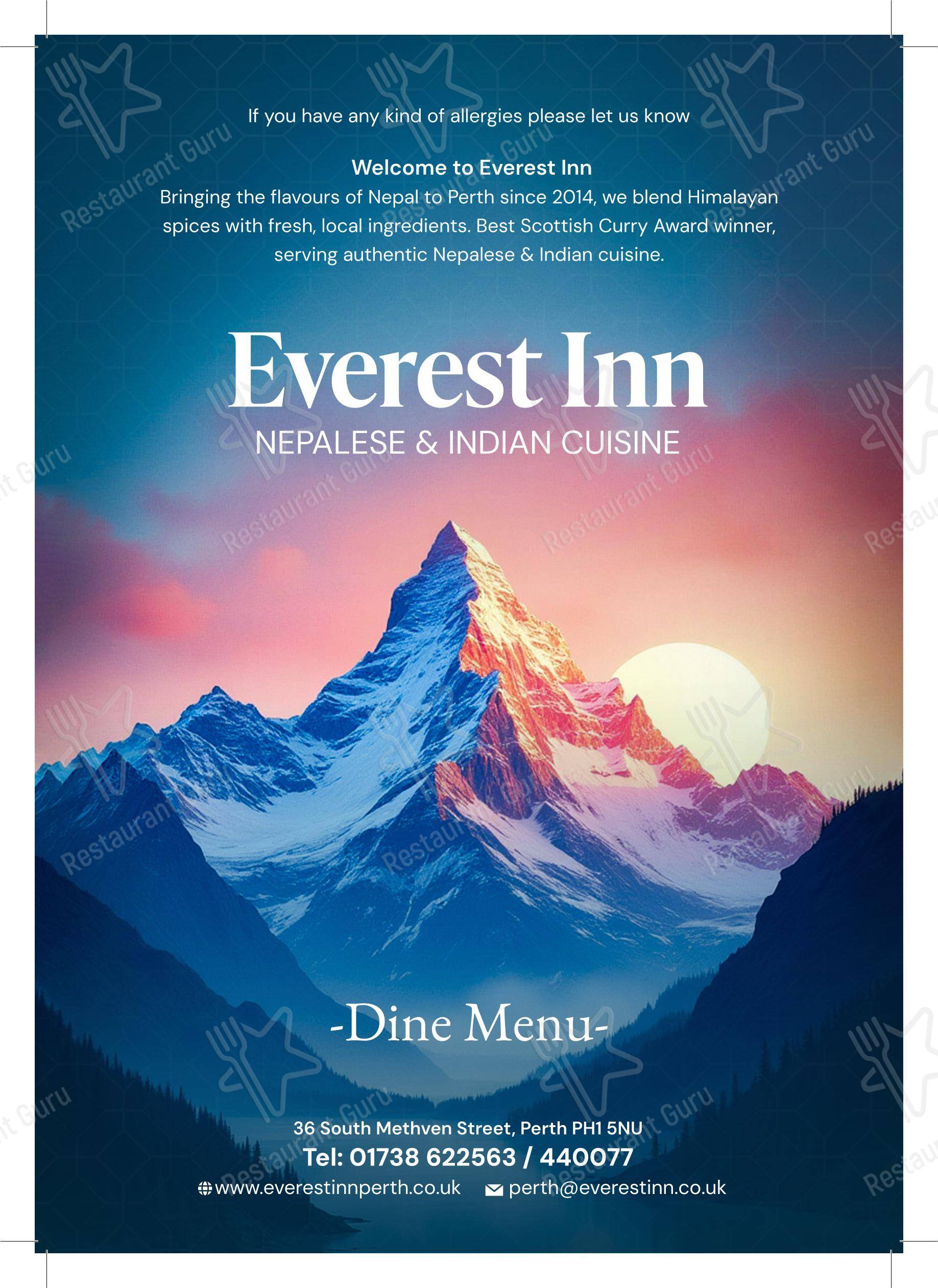 Меню напитков ресторана Everest Inn Perth