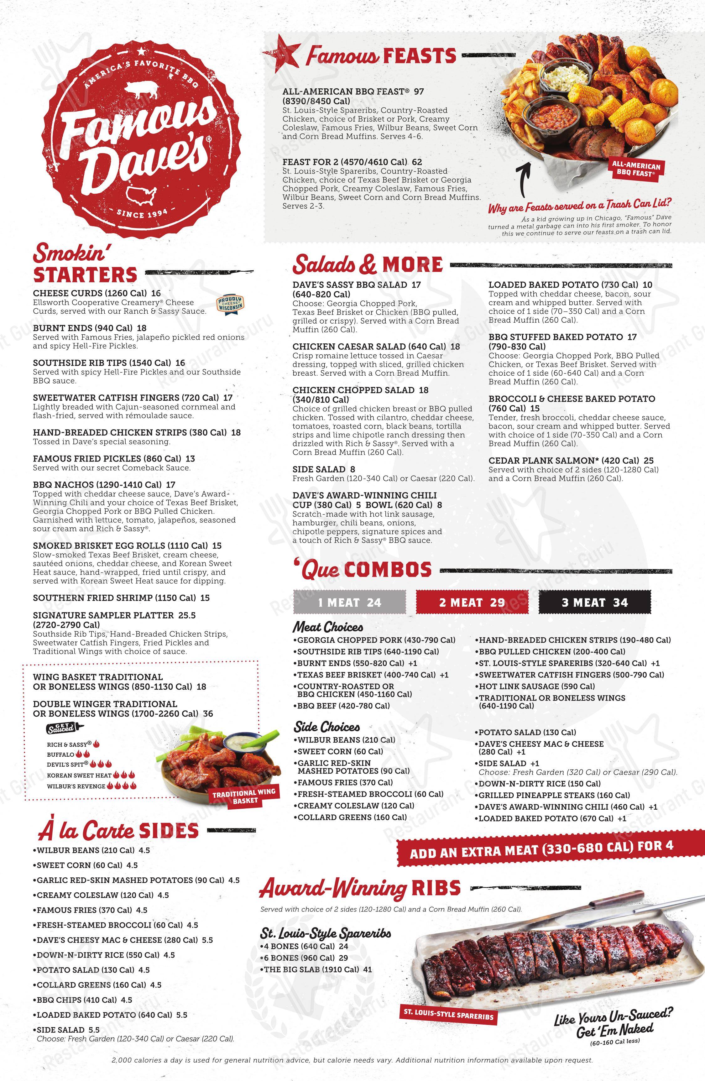菜单 барбекю Famous Dave's Bar-B-Que