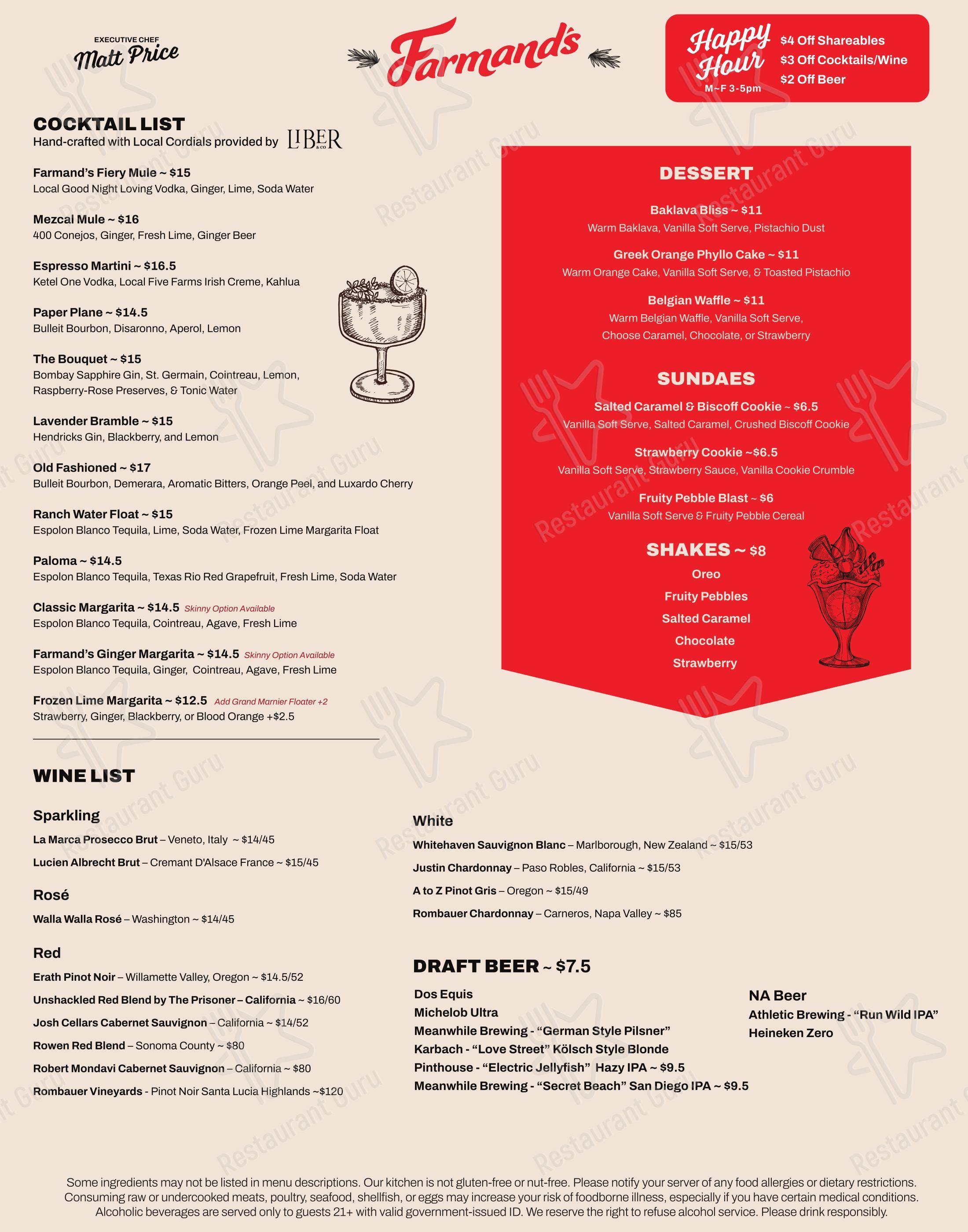 Farmand's Kitchen в Остине - Меню напитков