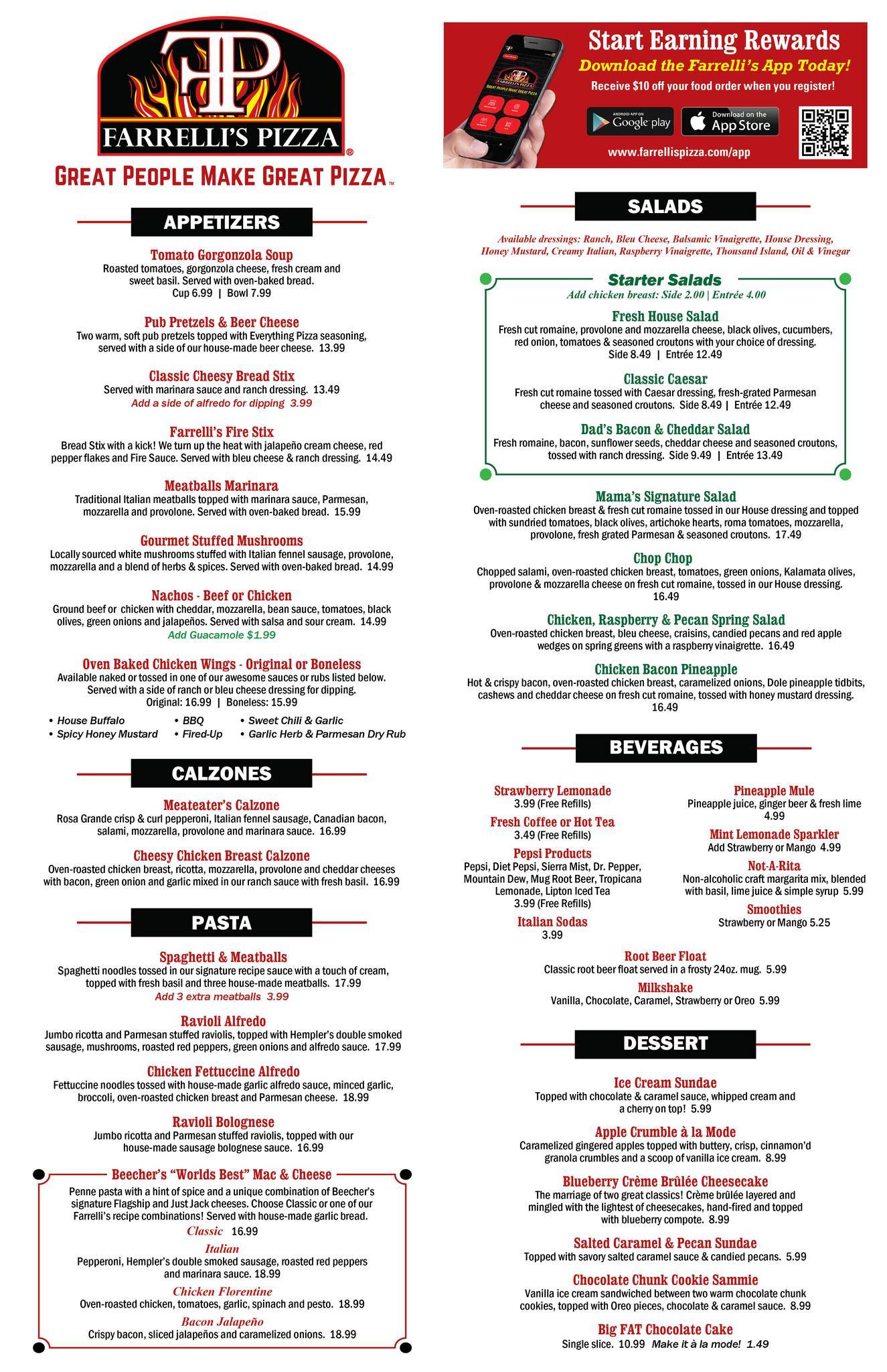 Farrelli's Pizza меню