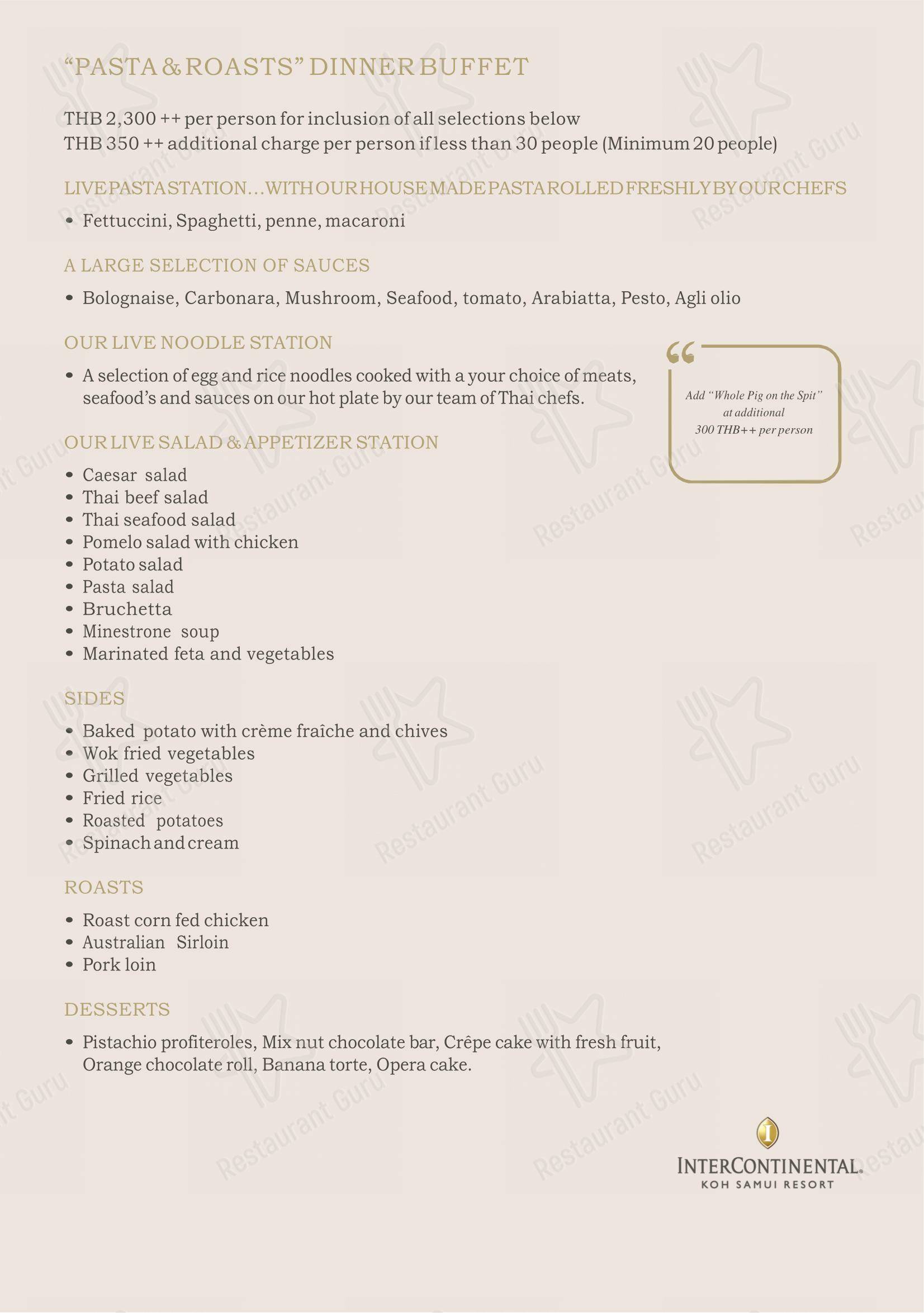 Flames (InterContinental Koh Samui Resort) в Самуи - Grill menu