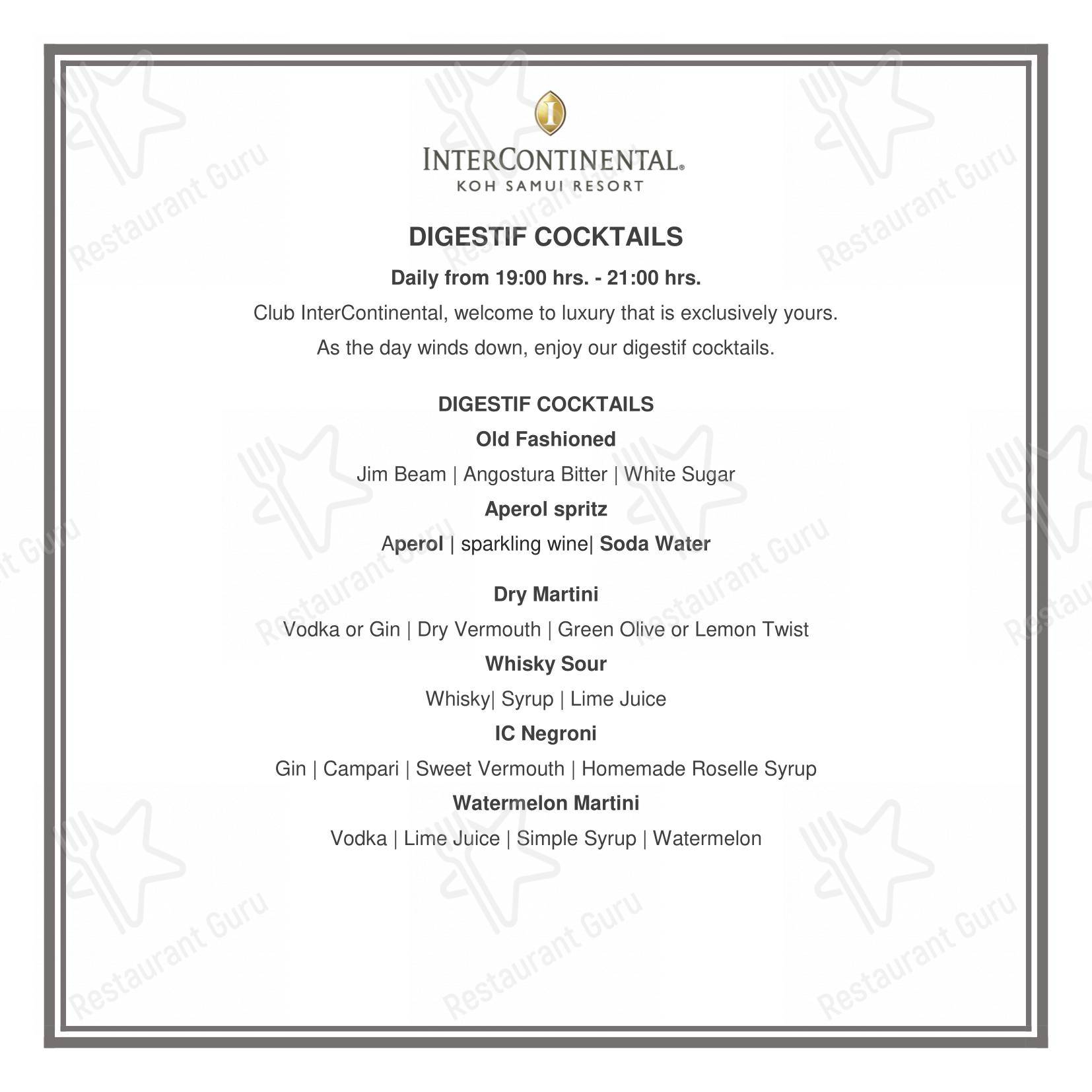 Flames (InterContinental Koh Samui Resort) в Самуи - Table Menu