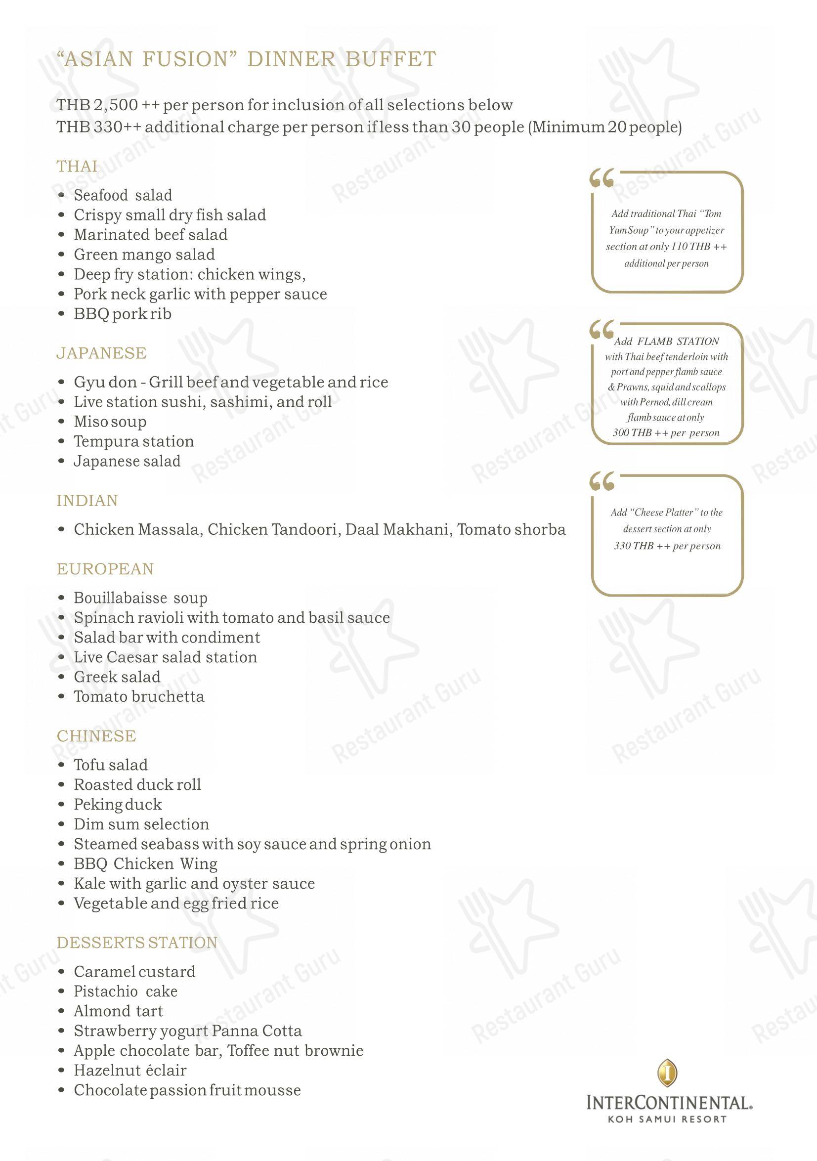 Grill menu ресторана Flames (InterContinental Koh Samui Resort)