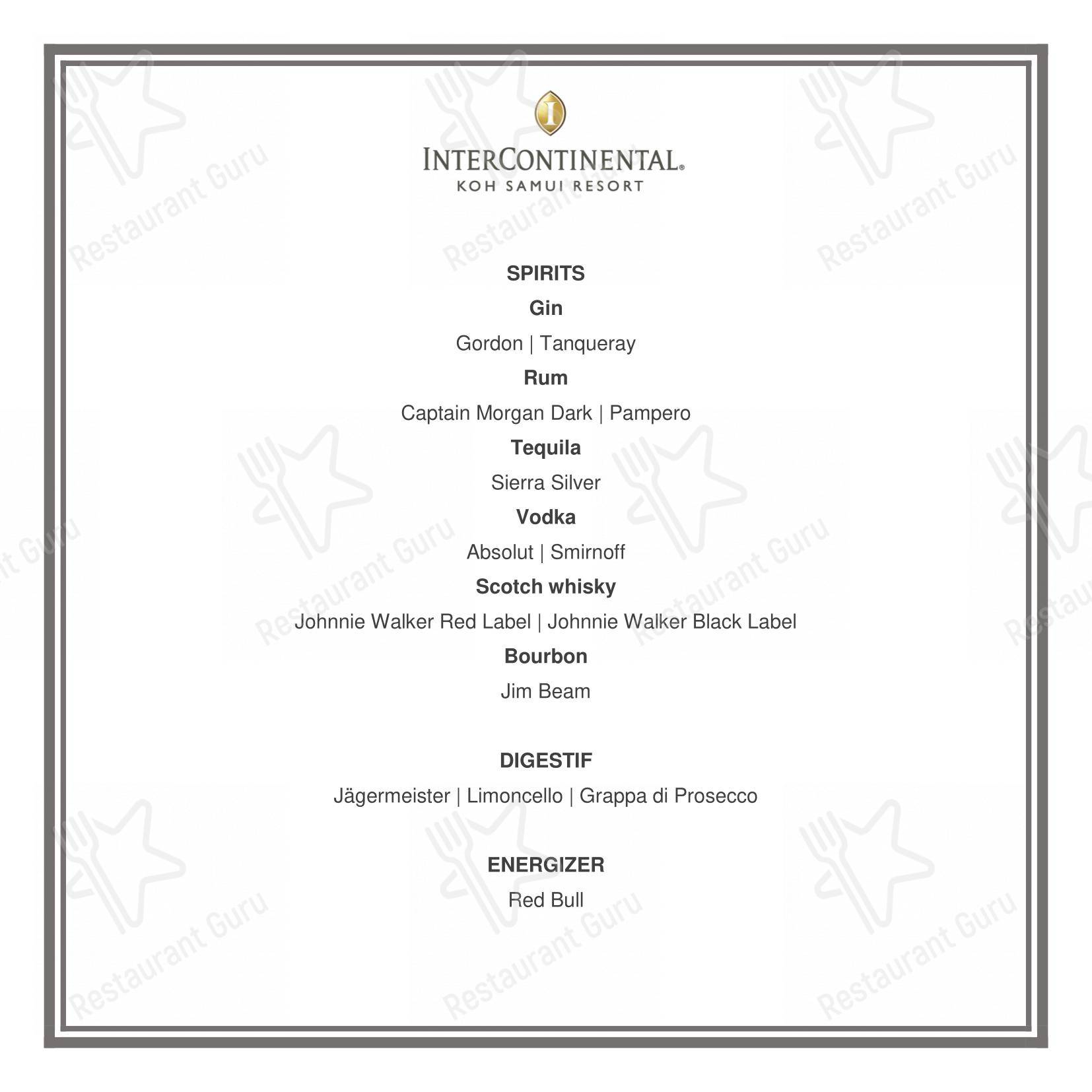Table Menu ресторана Flames (InterContinental Koh Samui Resort)