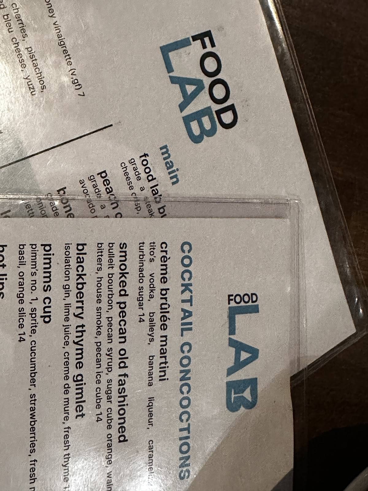 Food Lab Bar + Kitchen меню
