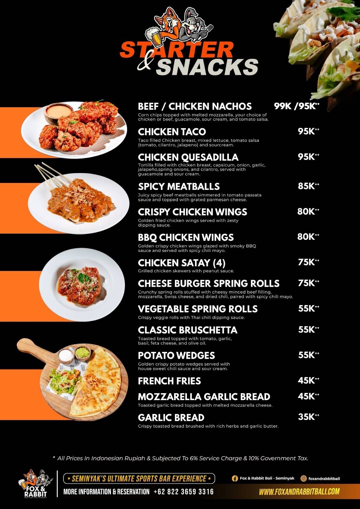 Fox & Rabbit Sports Bar and Restaurant меню