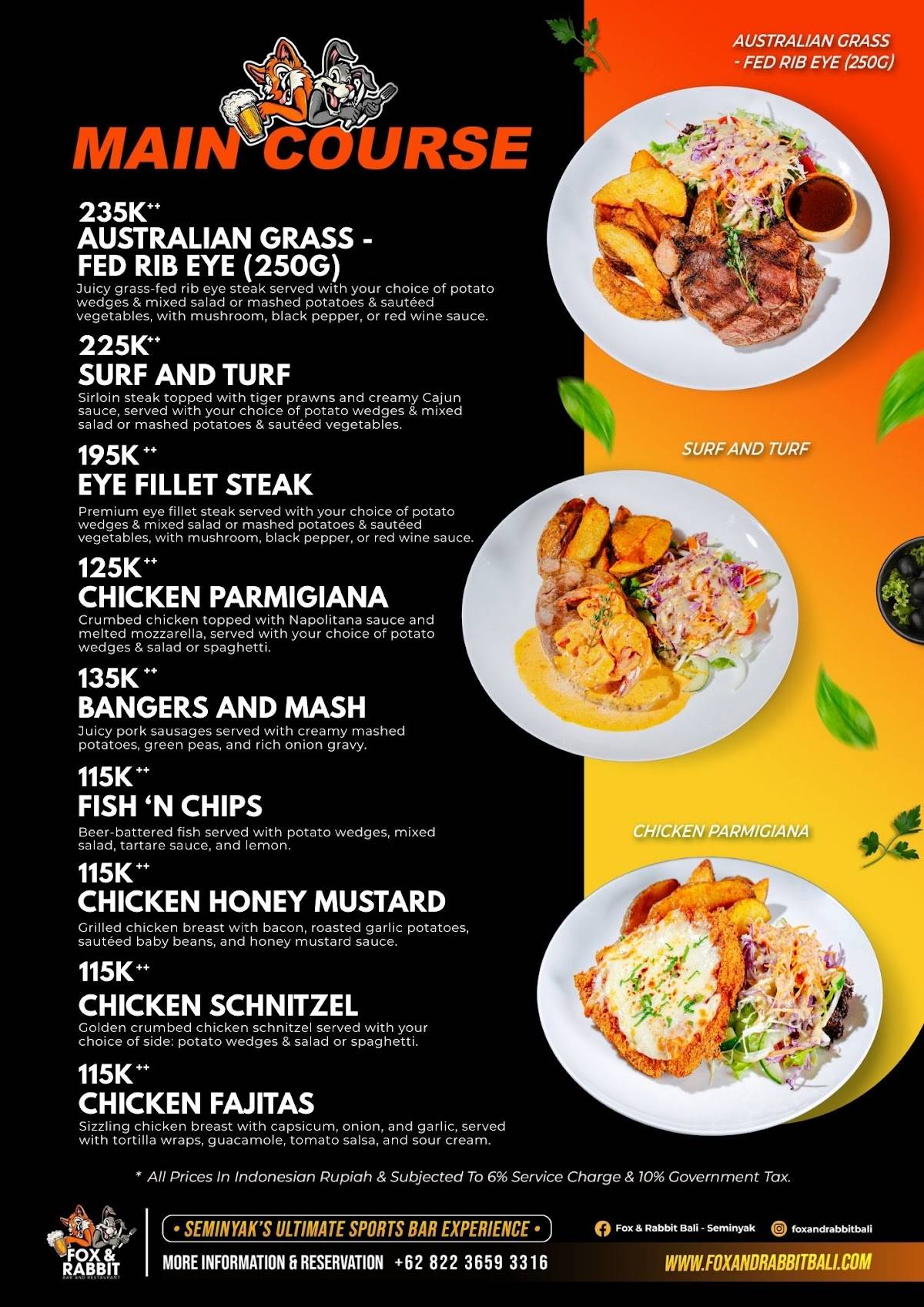 Fox & Rabbit Sports Bar and Restaurant меню
